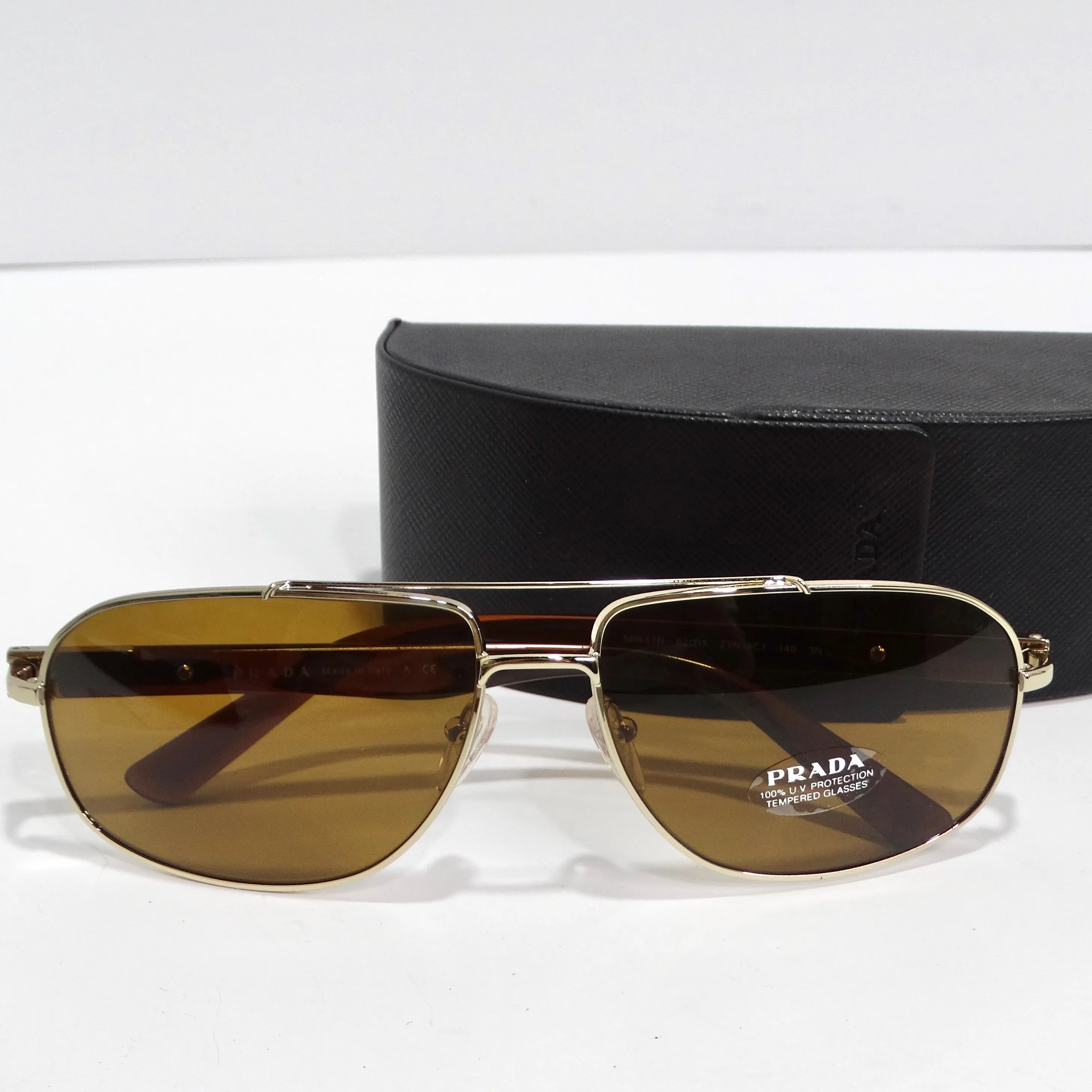 Prada 1990s Brown Gold Tone Aviator Sunglasses