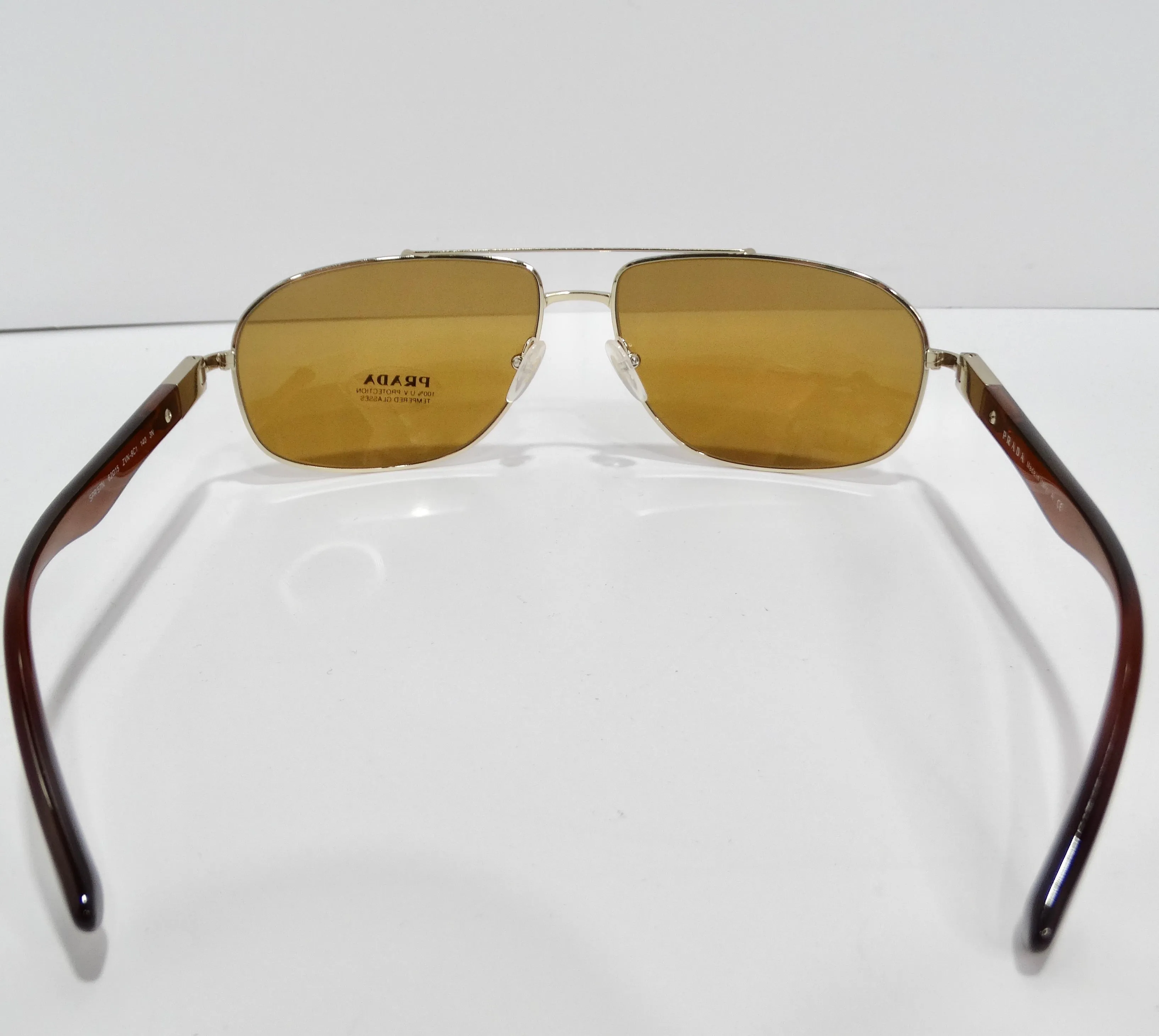 Prada 1990s Brown Gold Tone Aviator Sunglasses
