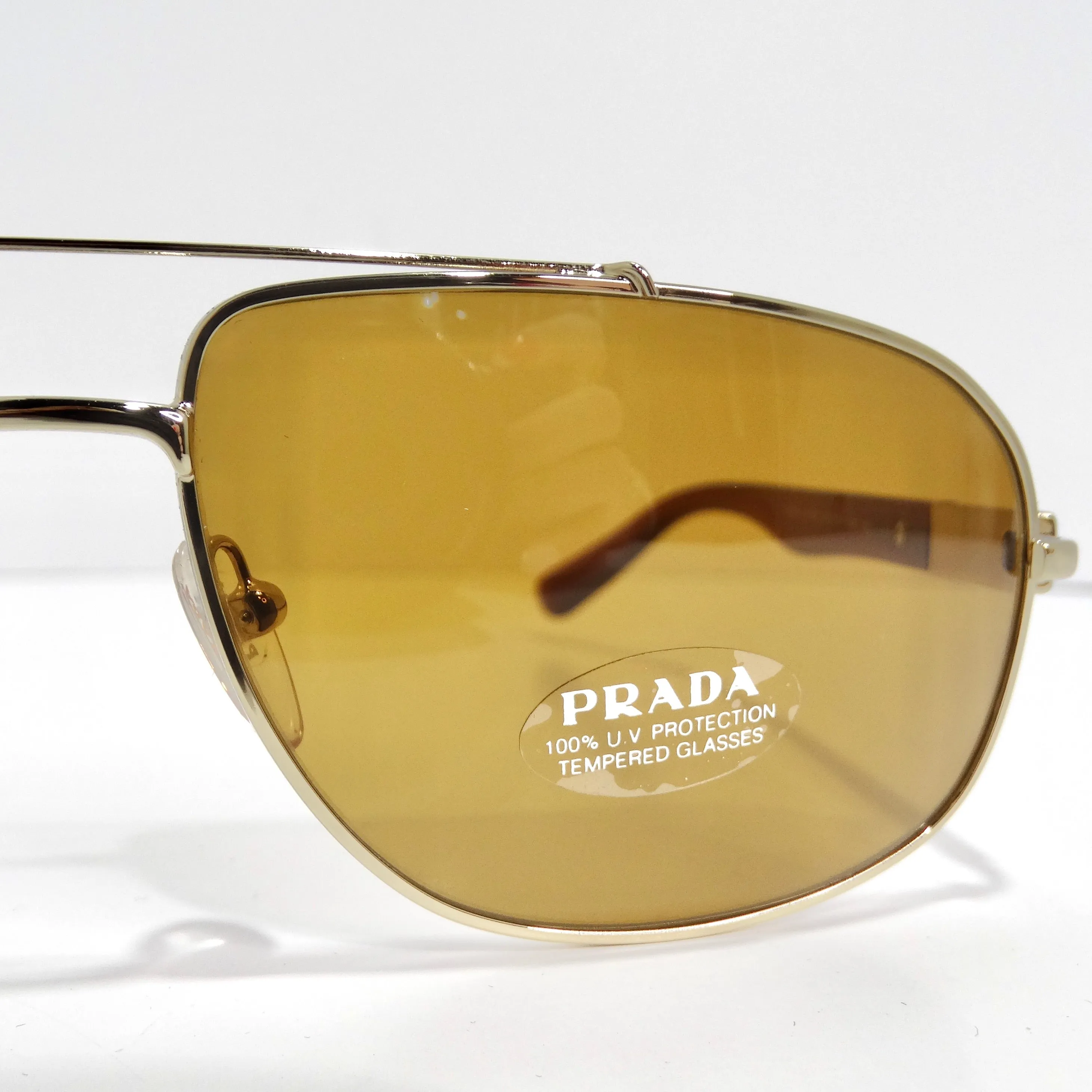 Prada 1990s Brown Gold Tone Aviator Sunglasses