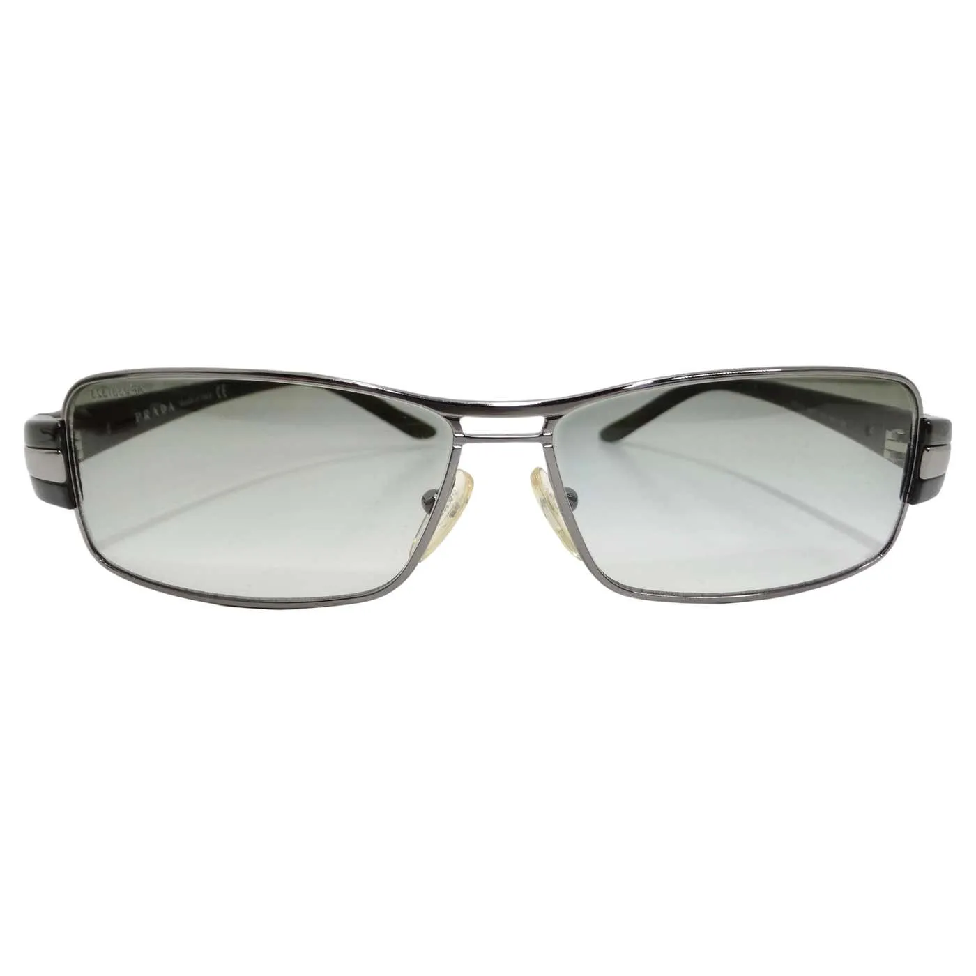 Prada 1990s Silver Tone Green Rectangular Sunglasses