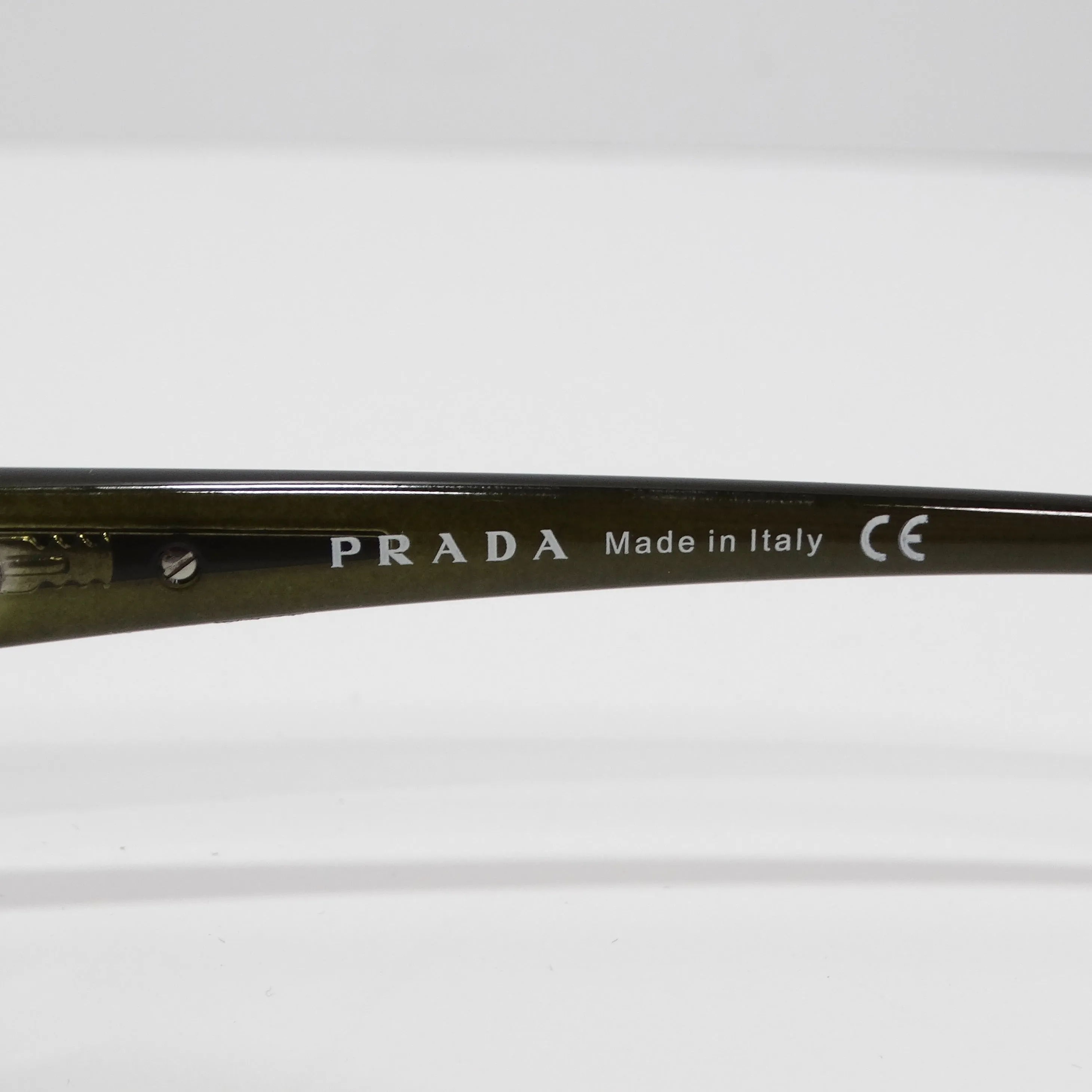 Prada 1990s Silver Tone Green Rectangular Sunglasses
