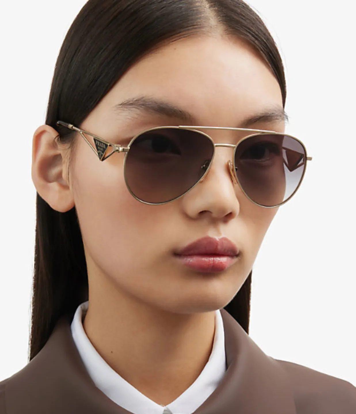 Prada Metal Pilot Sunglasses in Pale Gold