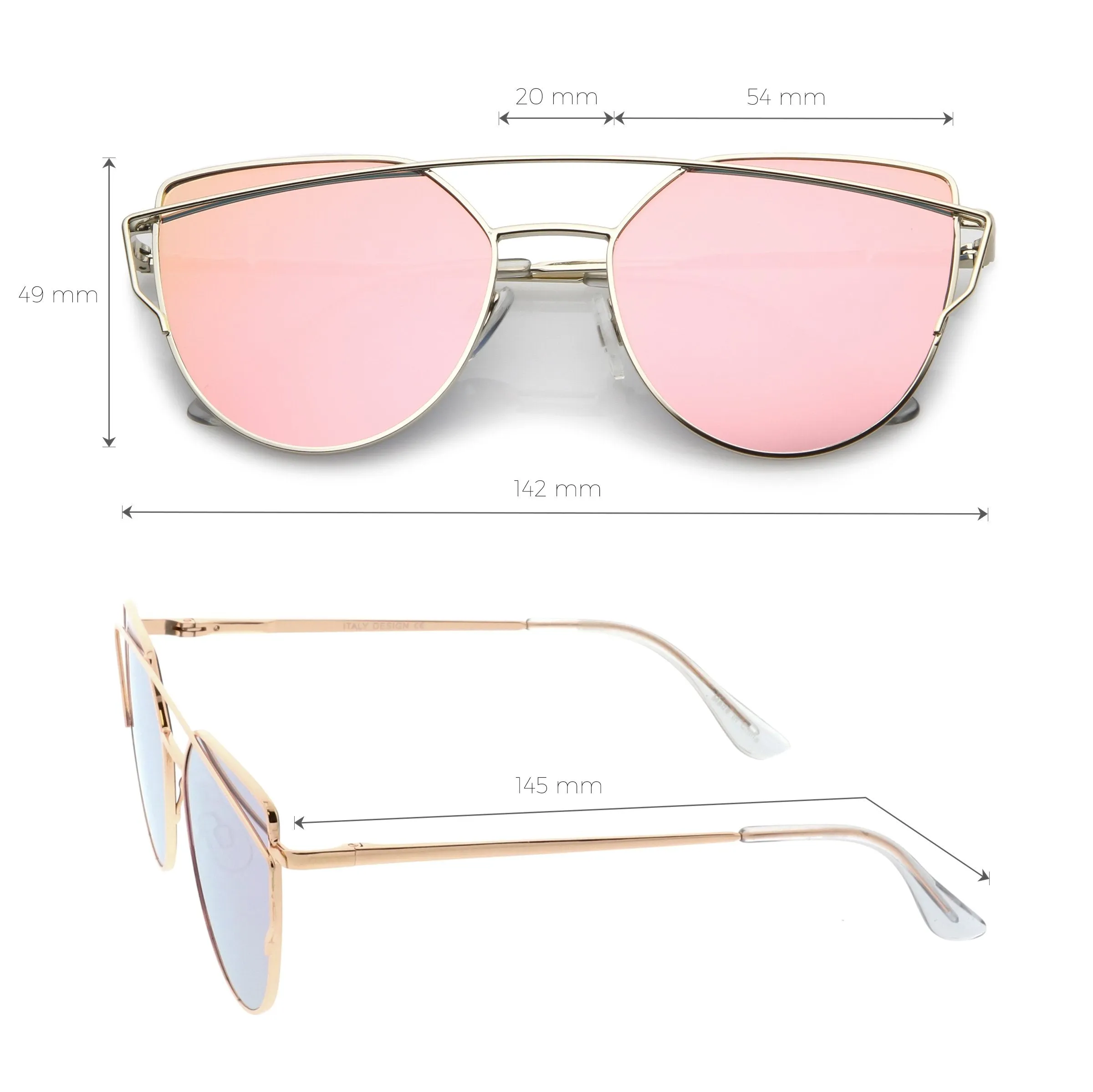 Premium Oversize Laser Cut Cat Eye Mirrored Flat Lens Sunglasses C358