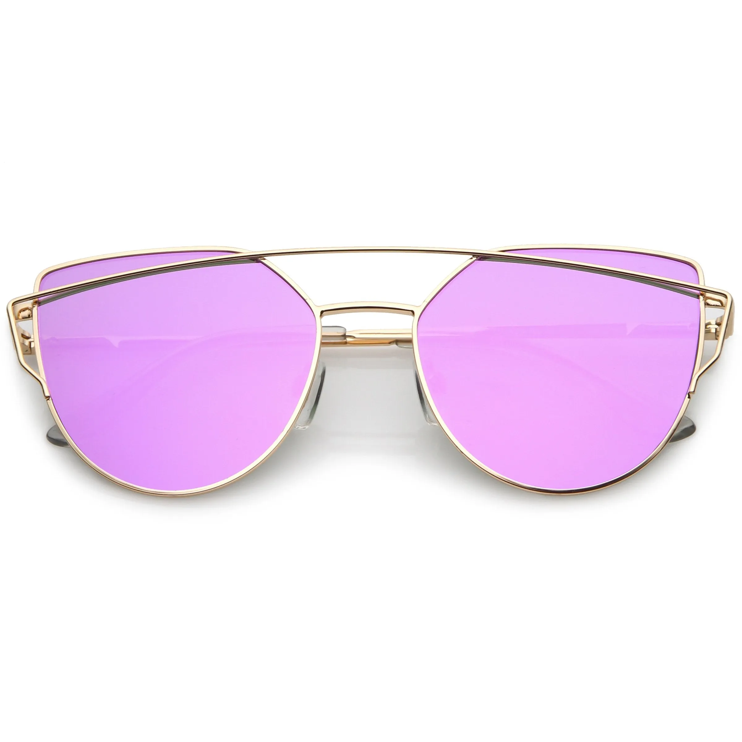 Premium Oversize Laser Cut Cat Eye Mirrored Flat Lens Sunglasses C358