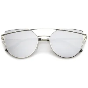Premium Oversize Laser Cut Cat Eye Mirrored Flat Lens Sunglasses C358