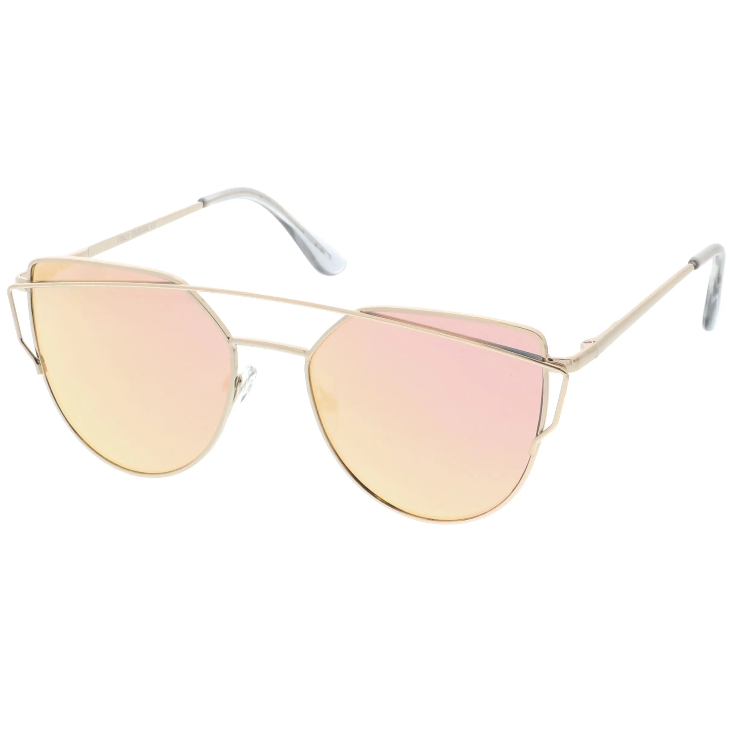 Premium Oversize Laser Cut Cat Eye Mirrored Flat Lens Sunglasses C358