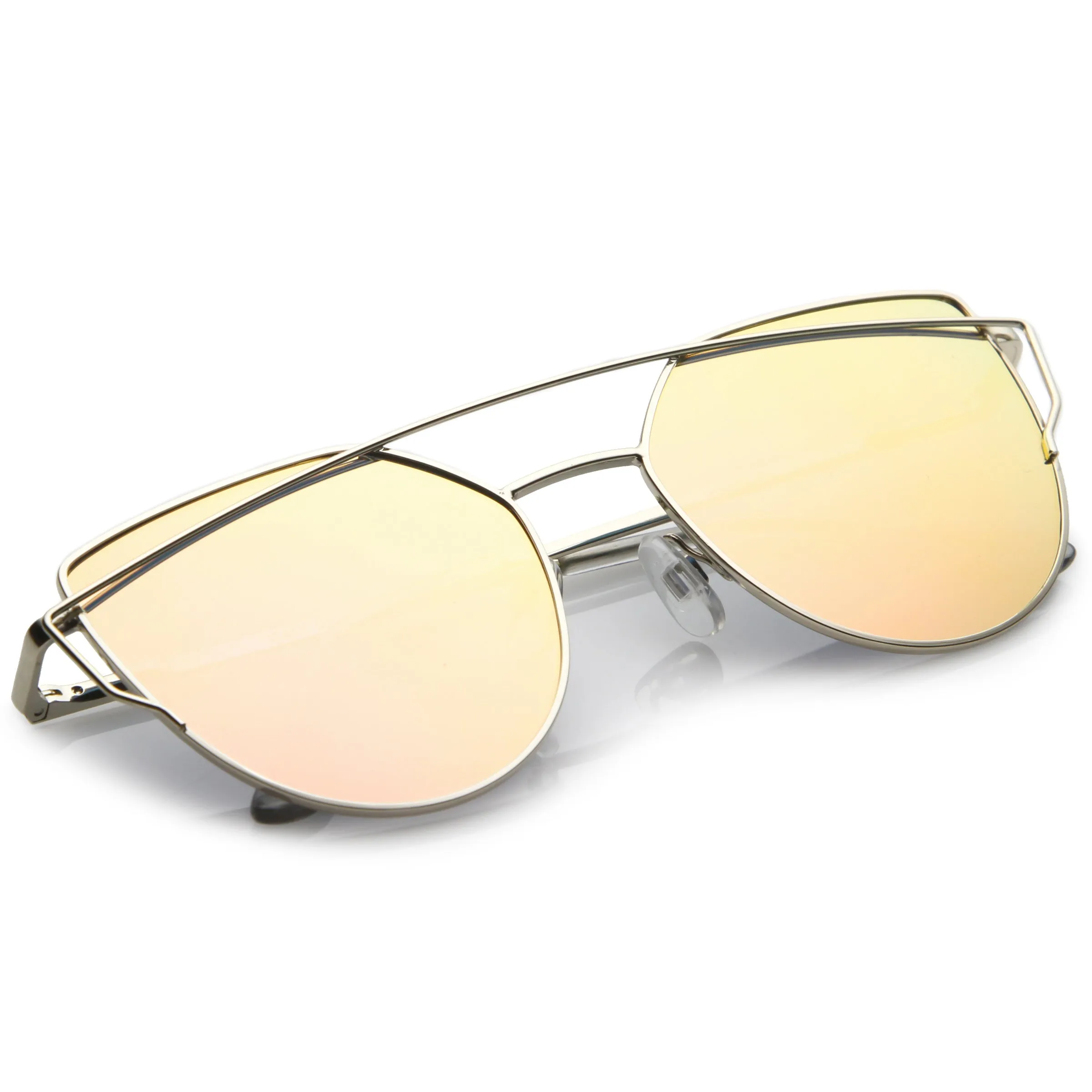 Premium Oversize Laser Cut Cat Eye Mirrored Flat Lens Sunglasses C358