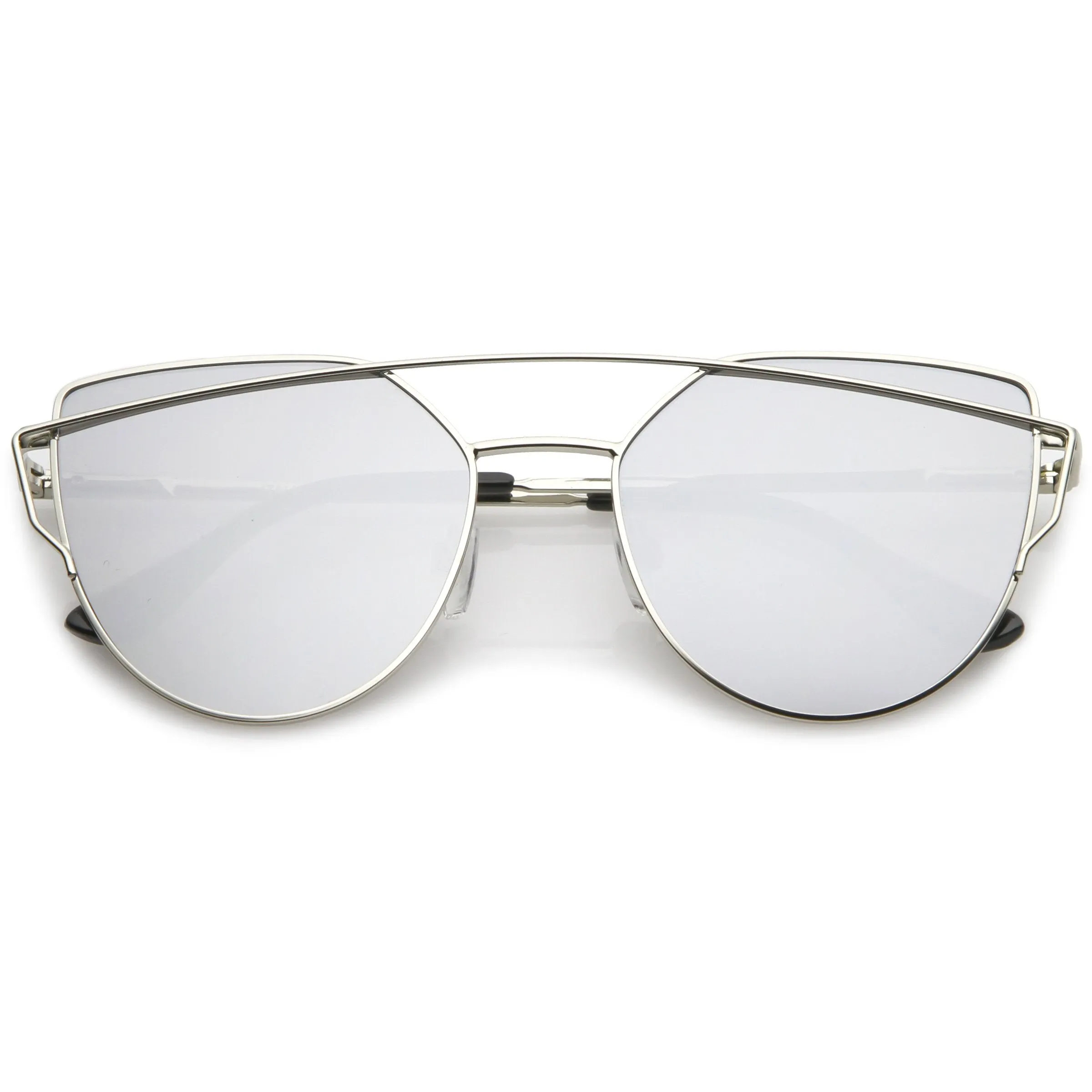 Premium Oversize Laser Cut Cat Eye Mirrored Flat Lens Sunglasses C358