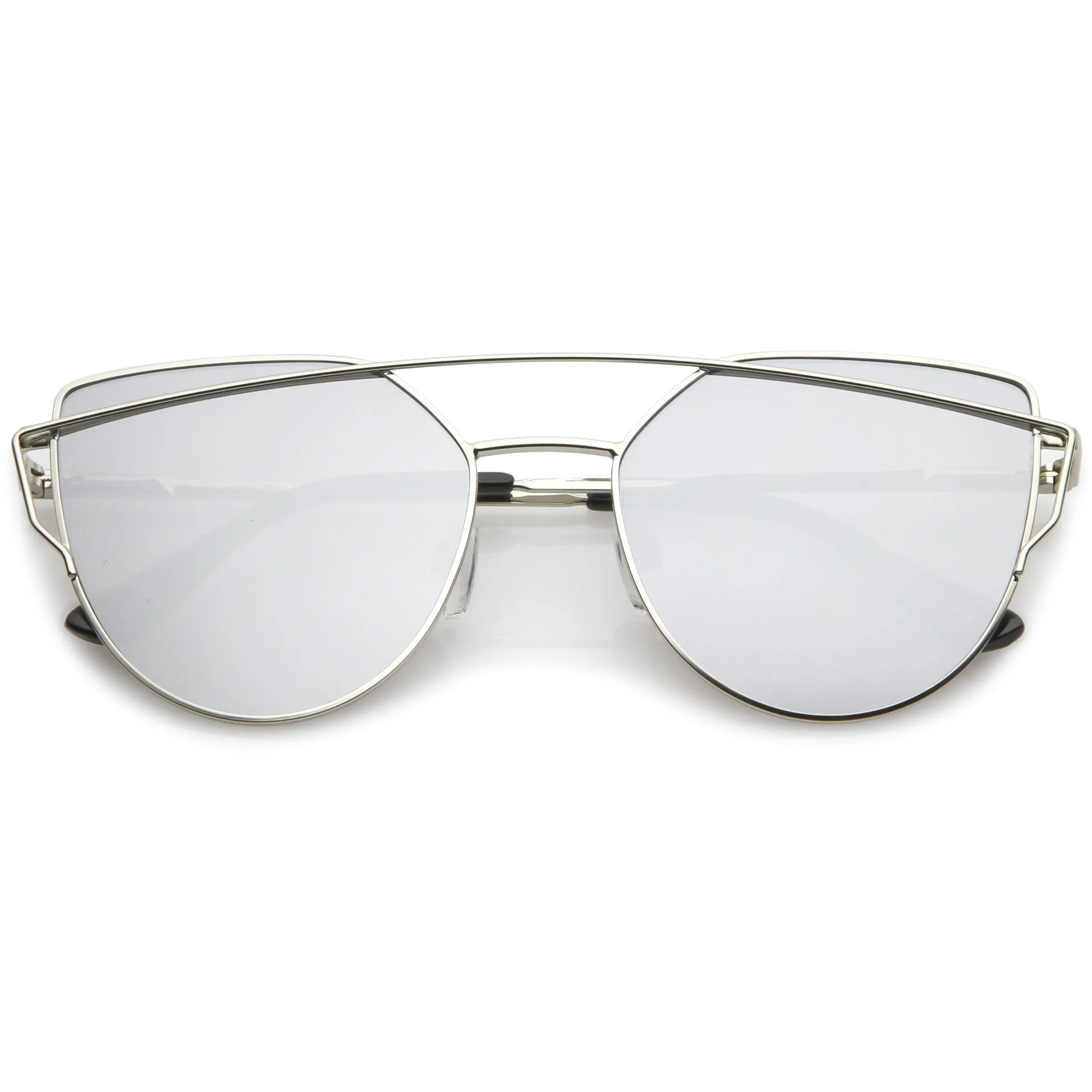 Premium Oversize Laser Cut Cat Eye Mirrored Flat Lens Sunglasses C358