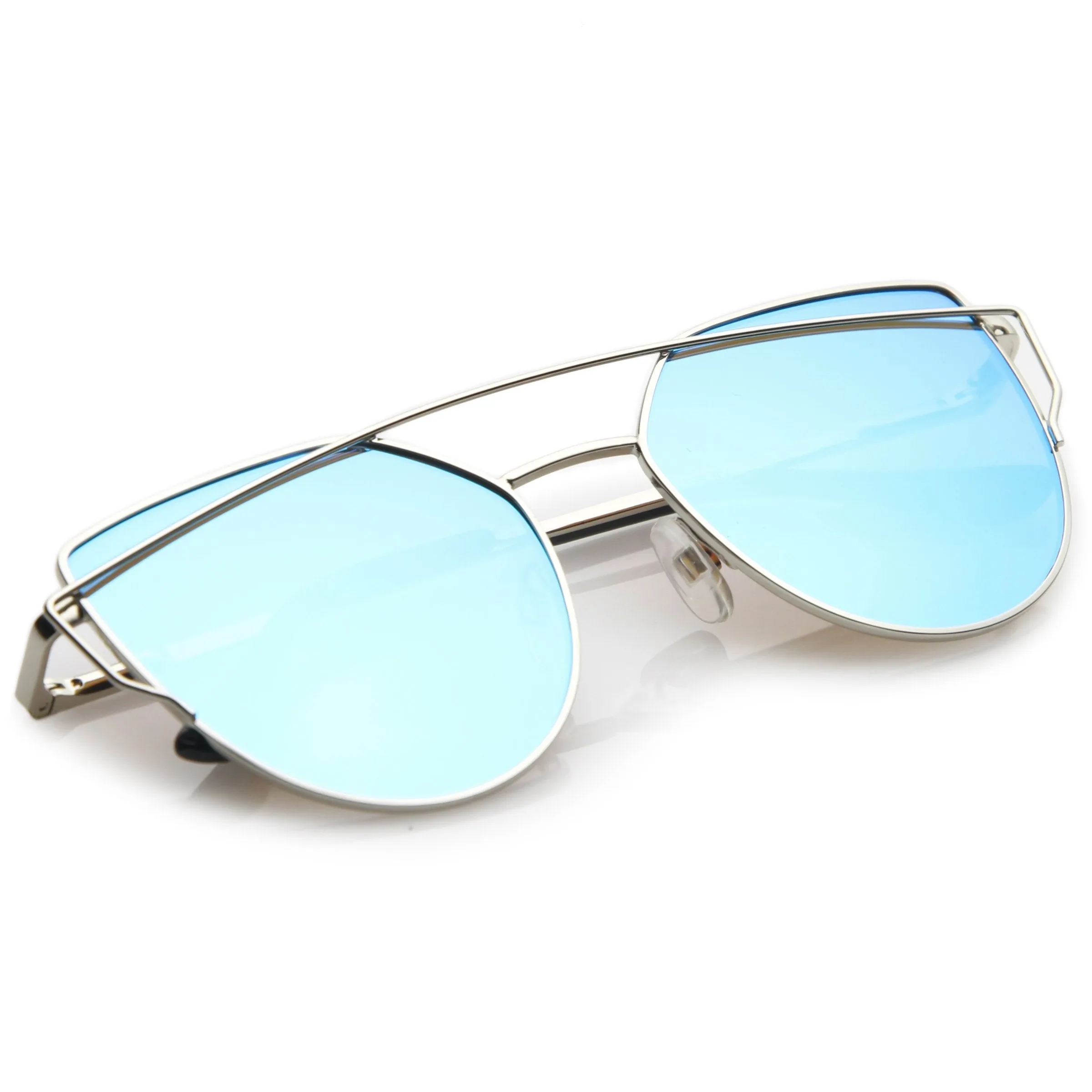 Premium Oversize Laser Cut Cat Eye Mirrored Flat Lens Sunglasses C358