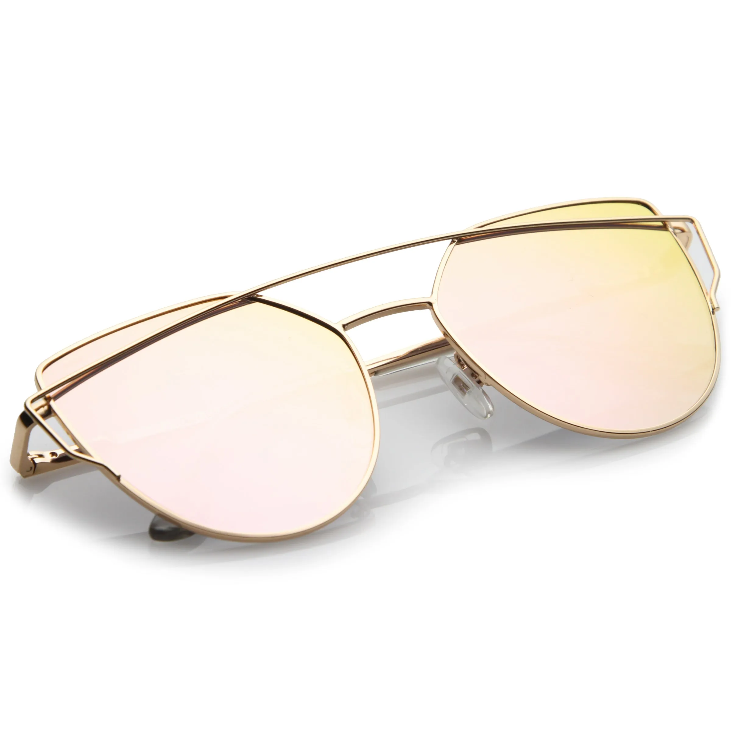 Premium Oversize Laser Cut Cat Eye Mirrored Flat Lens Sunglasses C358