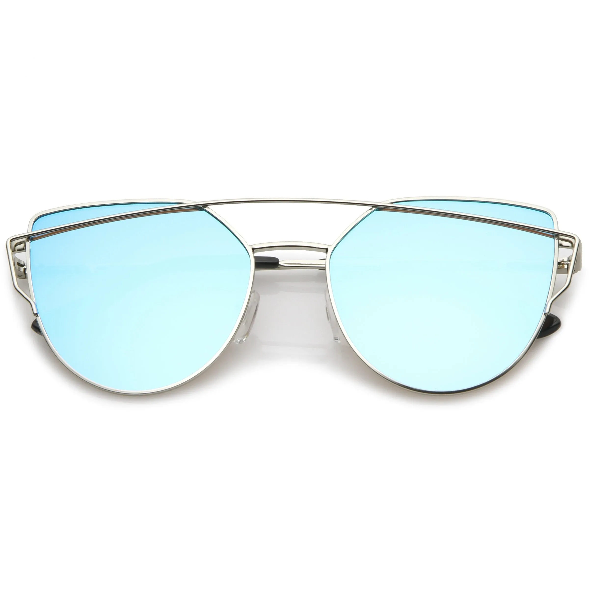 Premium Oversize Laser Cut Cat Eye Mirrored Flat Lens Sunglasses C358