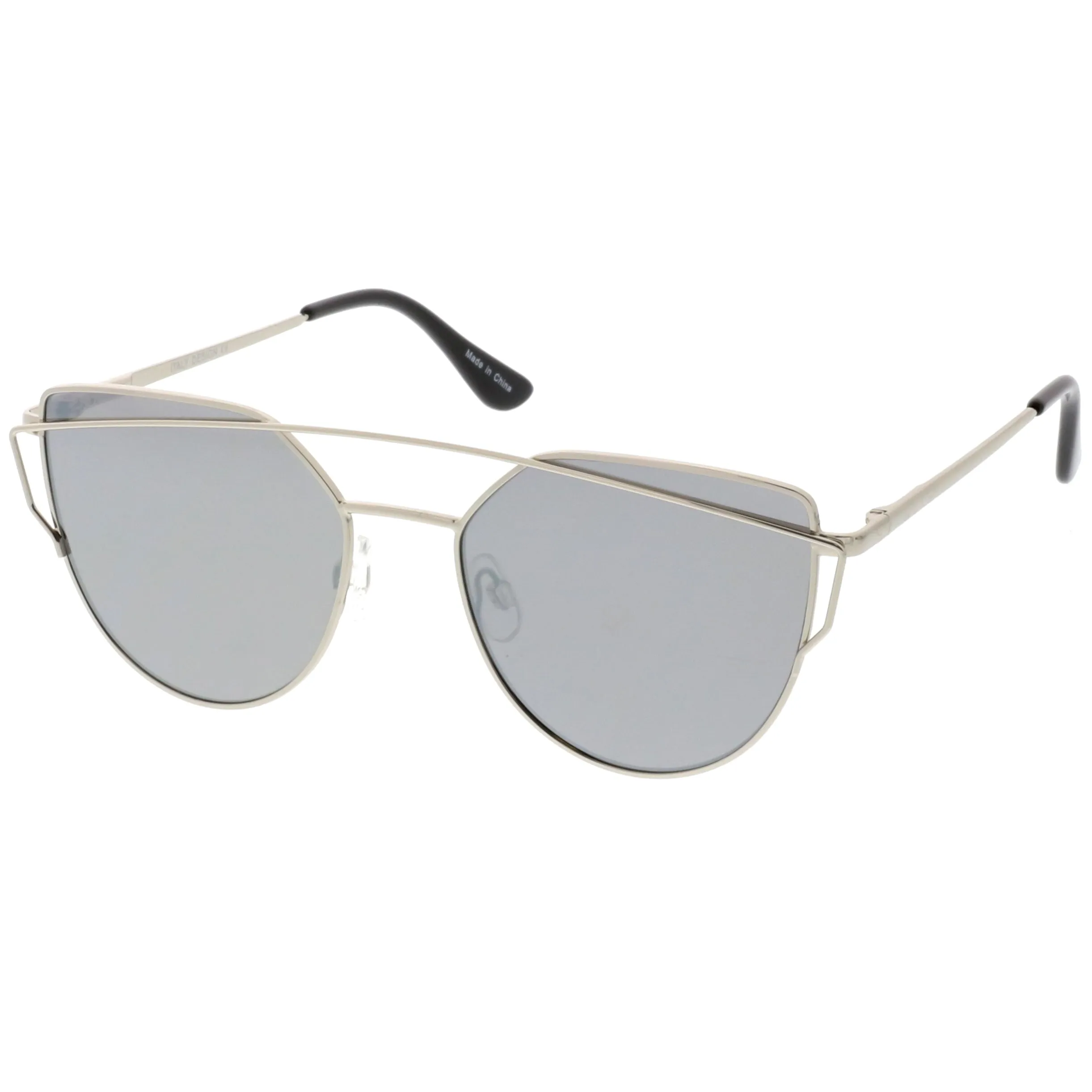 Premium Oversize Laser Cut Cat Eye Mirrored Flat Lens Sunglasses C358