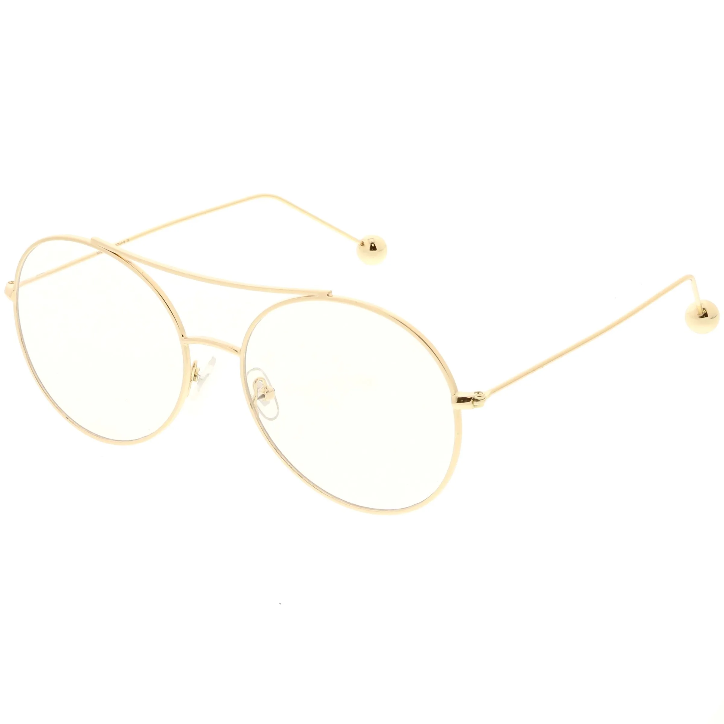 Premium Oversize Round Clear Flat Lens Metal Aviator Glasses C497