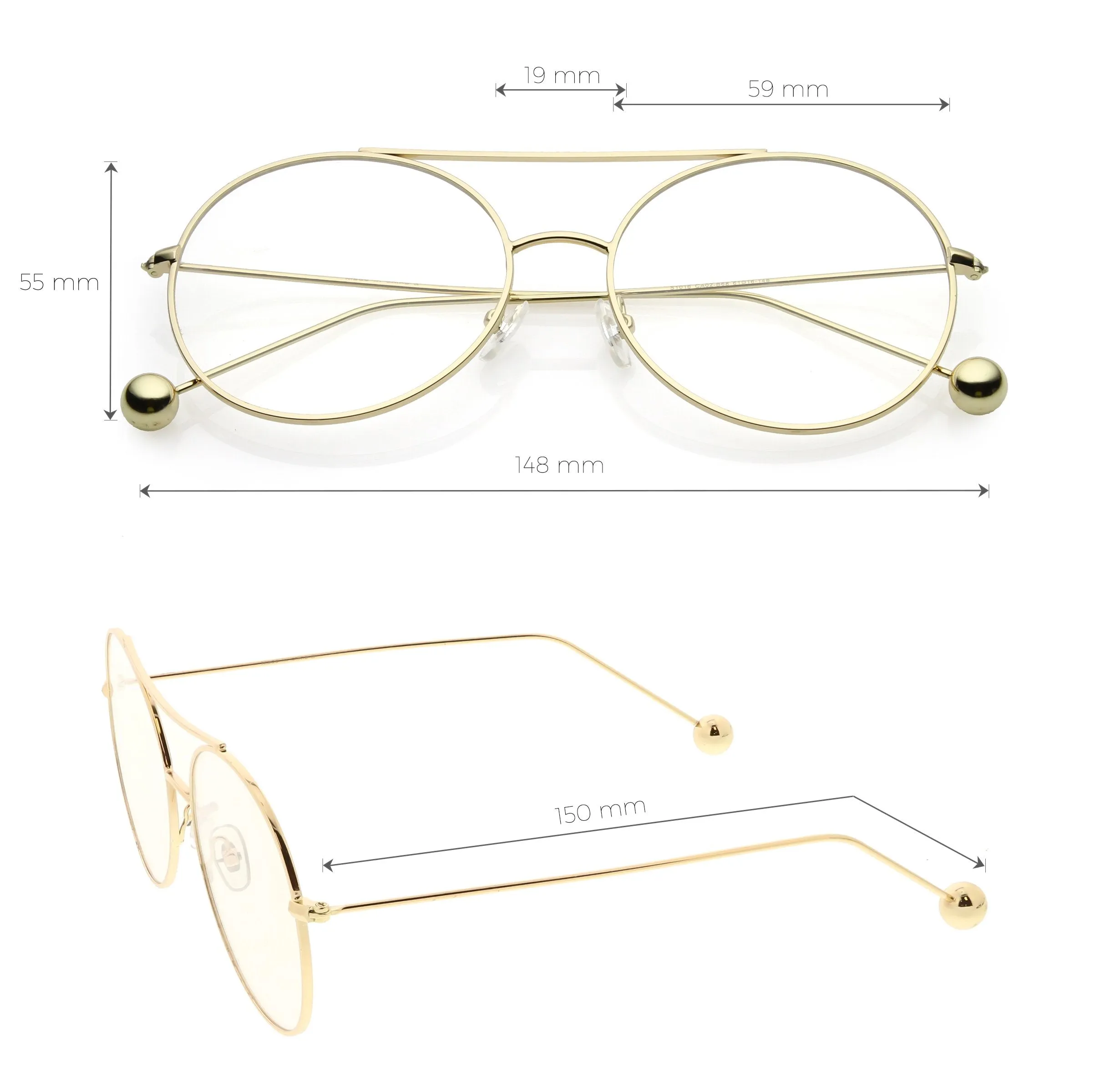 Premium Oversize Round Clear Flat Lens Metal Aviator Glasses C497
