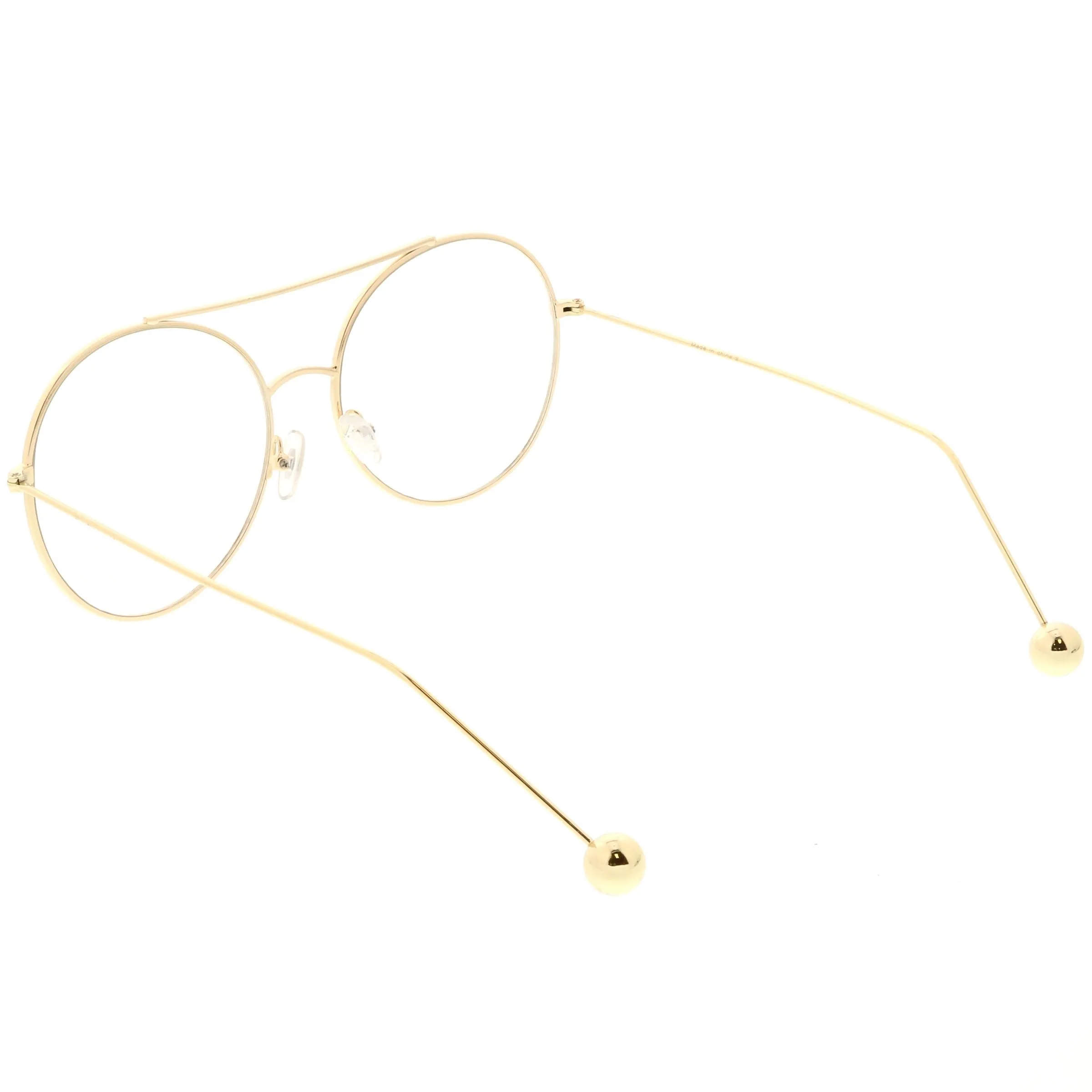 Premium Oversize Round Clear Flat Lens Metal Aviator Glasses C497