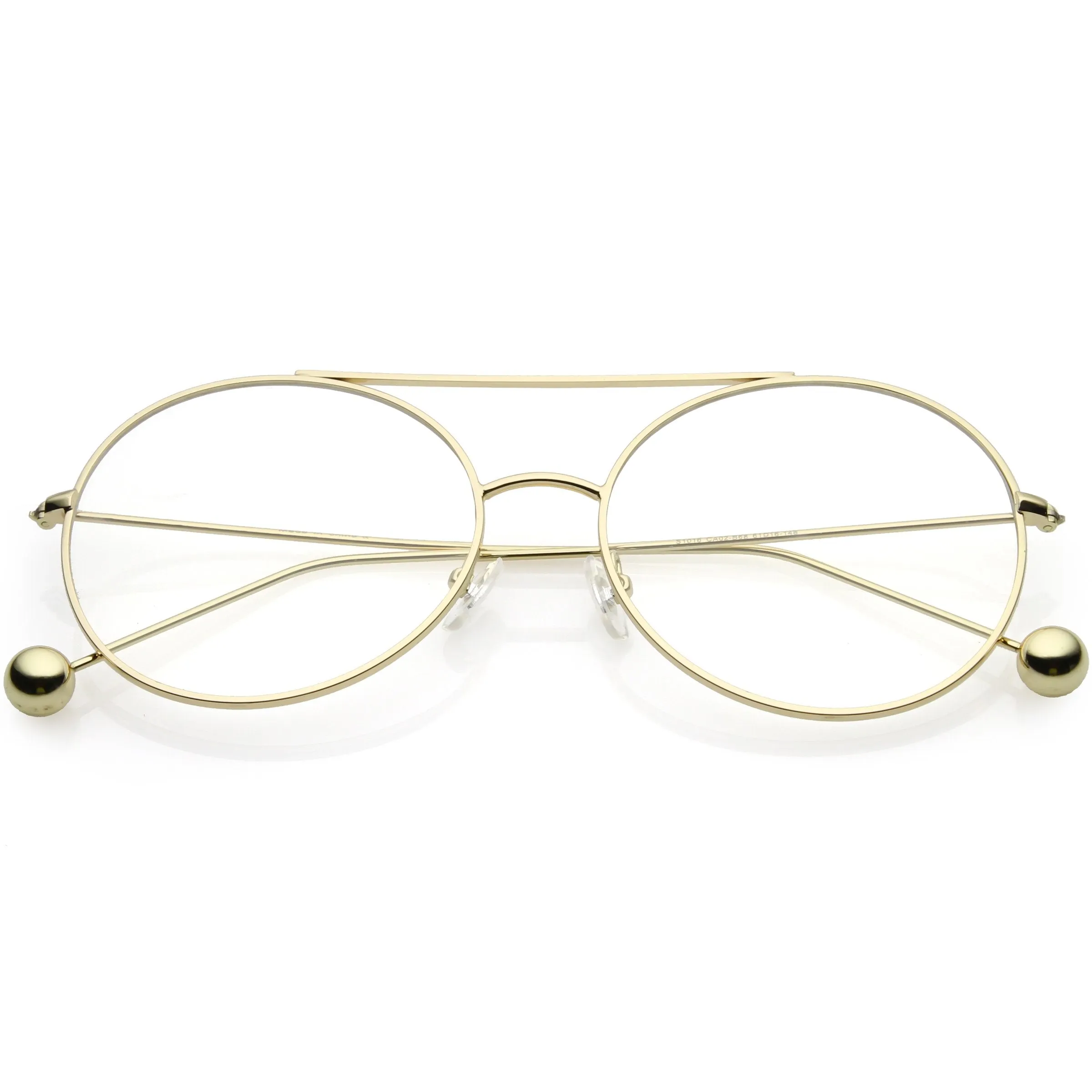 Premium Oversize Round Clear Flat Lens Metal Aviator Glasses C497