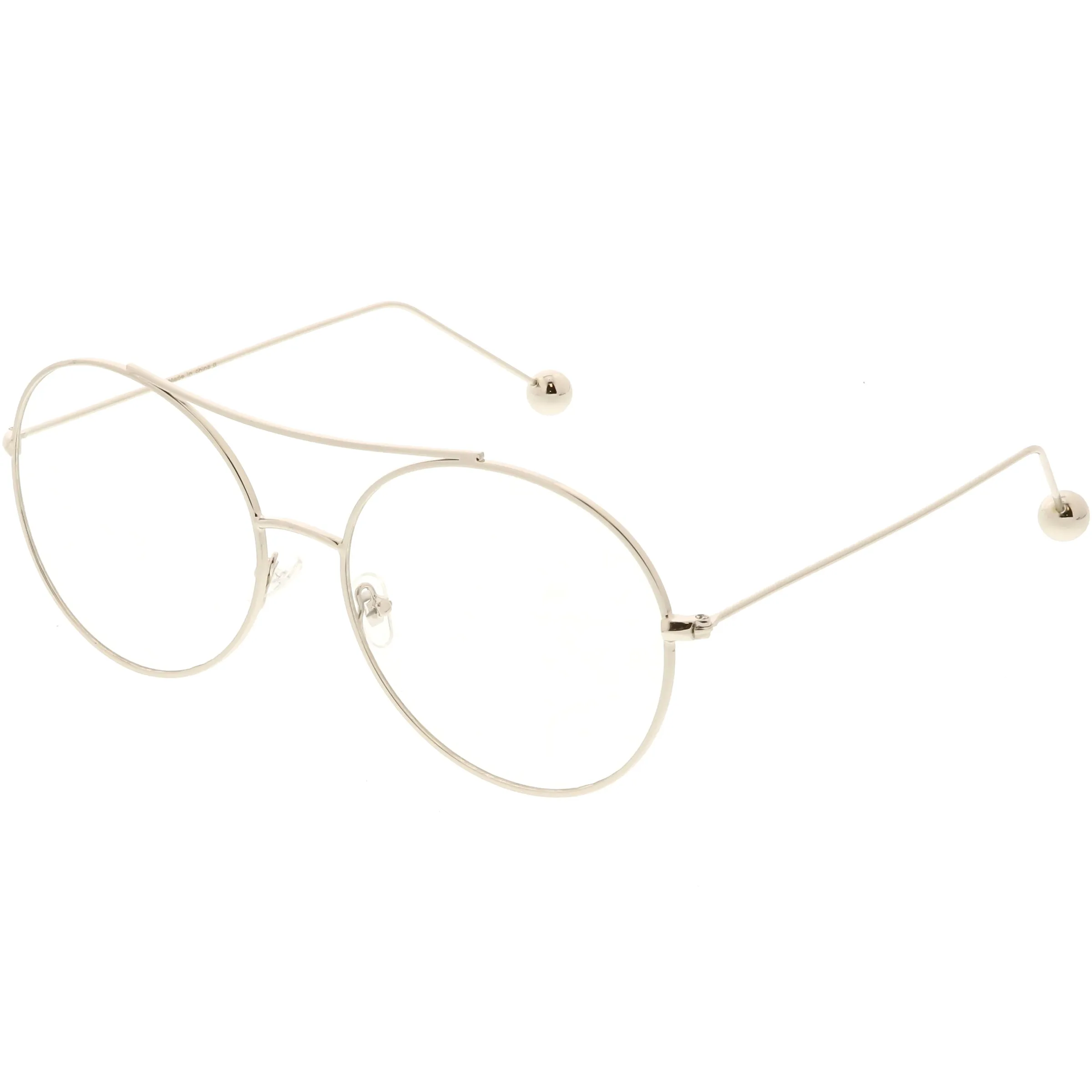 Premium Oversize Round Clear Flat Lens Metal Aviator Glasses C497