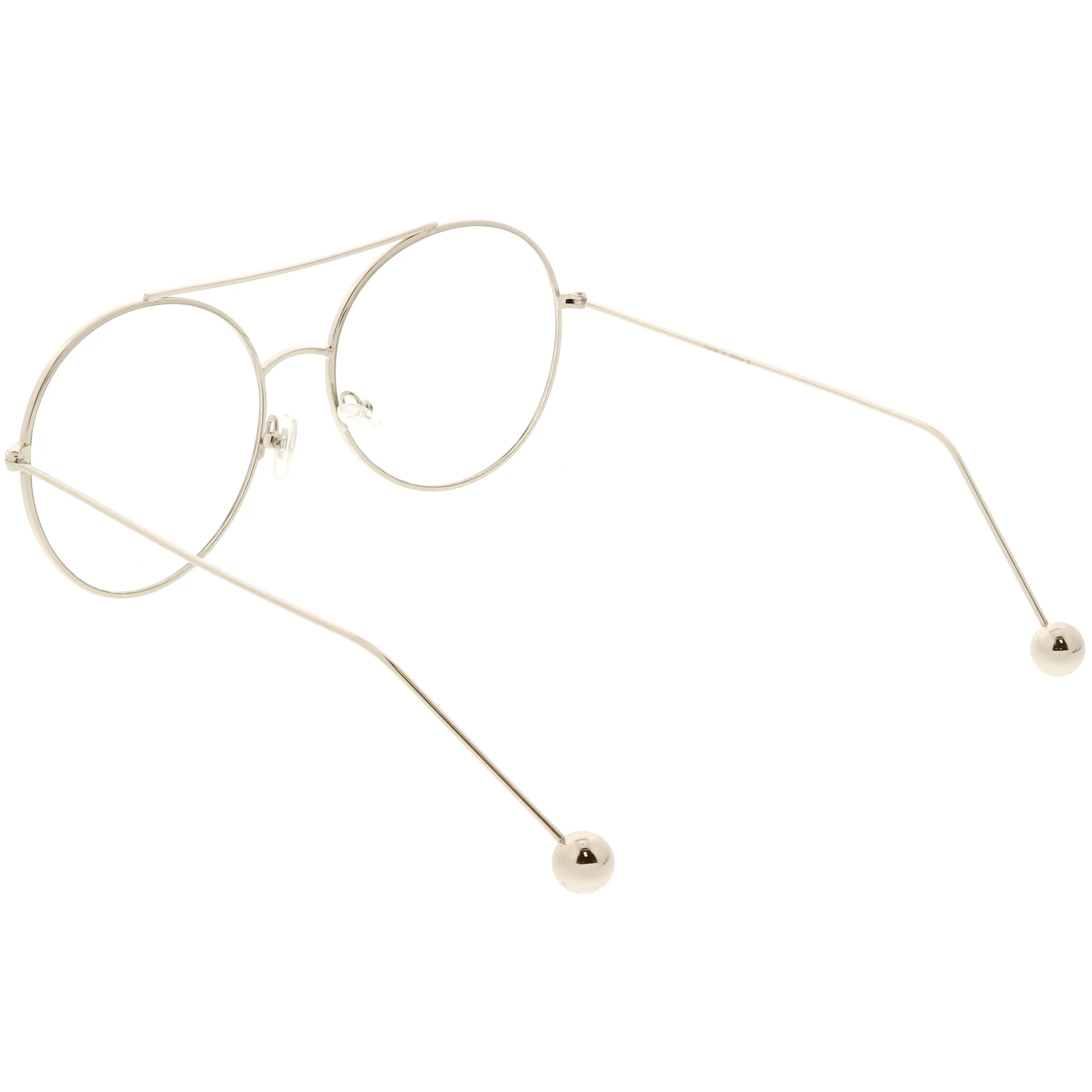 Premium Oversize Round Clear Flat Lens Metal Aviator Glasses C497