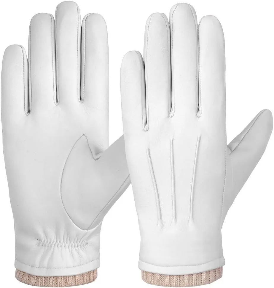 Premium Quality Lambskin Leather Winter Warm Driving Trekking Biking Cycling Gloves (White, Small)