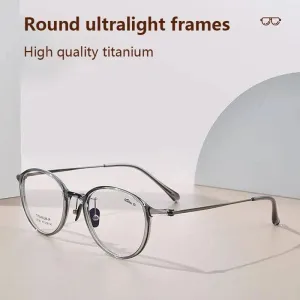 Pure Titanium Ultralight Retro Round Photochromic Progressive Reading Glasses Prescription Eyeglasses