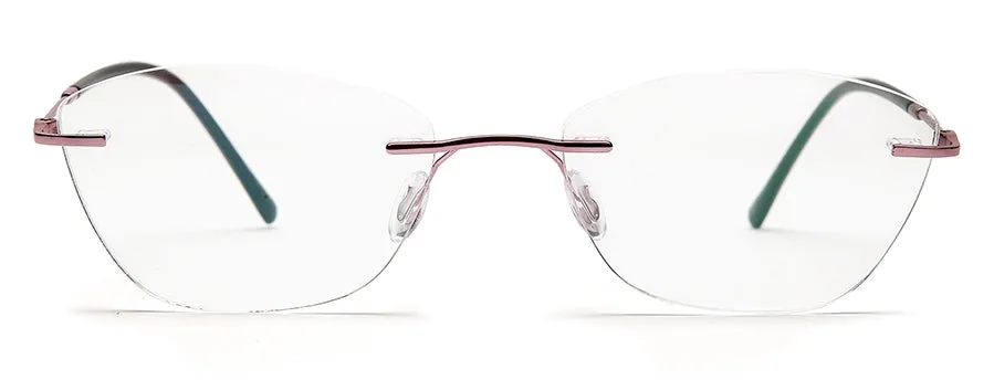 Purple Pink Rimless Metal Cat Eye Glasses Frame for Women