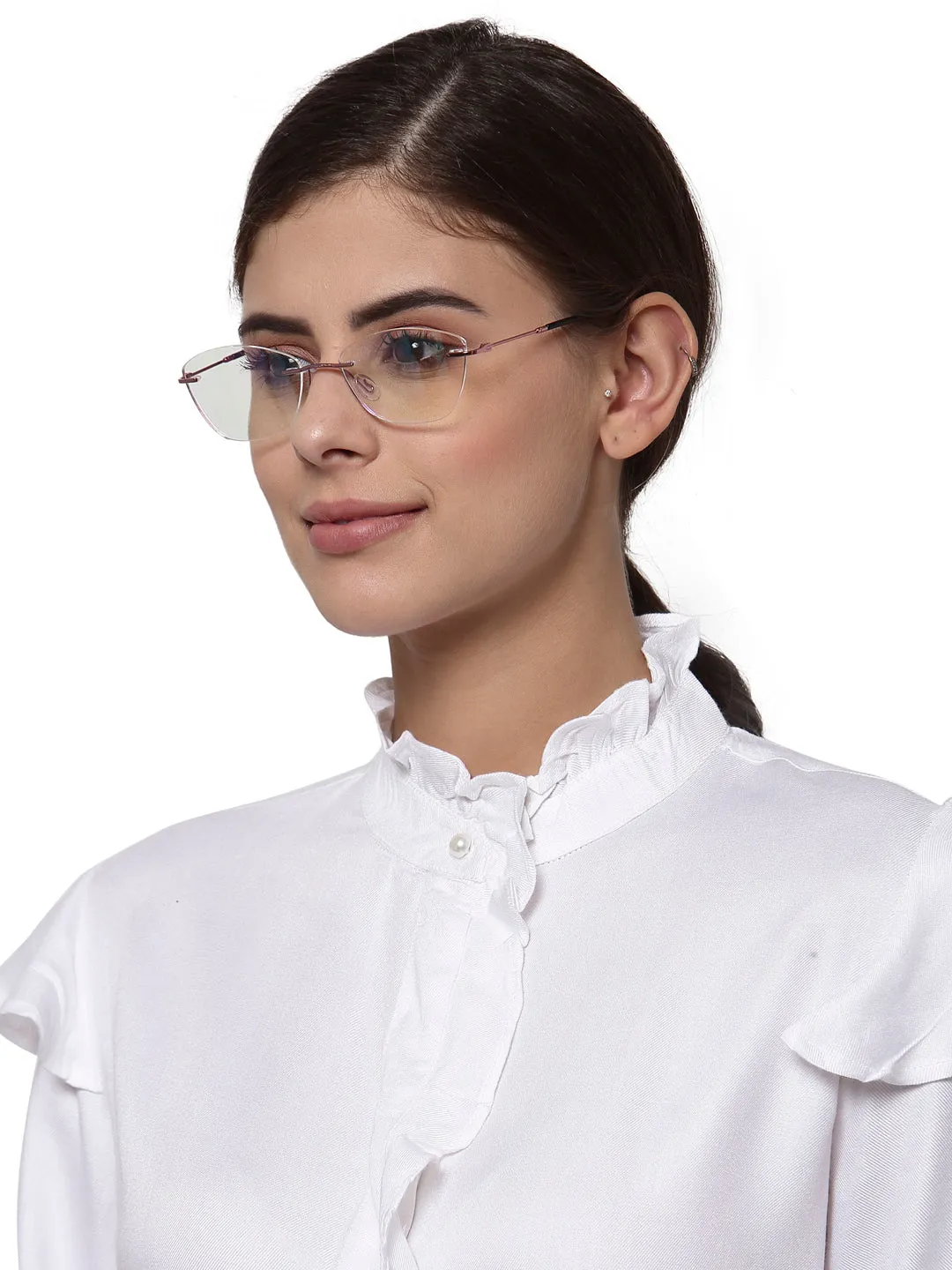 Purple Pink Rimless Metal Cat Eye Glasses Frame for Women