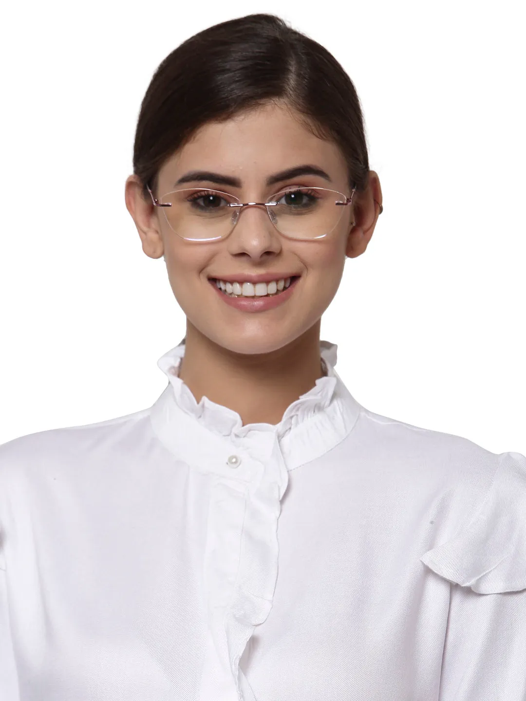 Purple Pink Rimless Metal Cat Eye Glasses Frame for Women