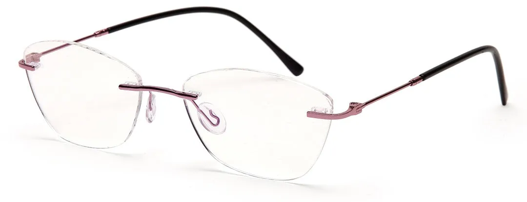 Purple Pink Rimless Metal Cat Eye Glasses Frame for Women