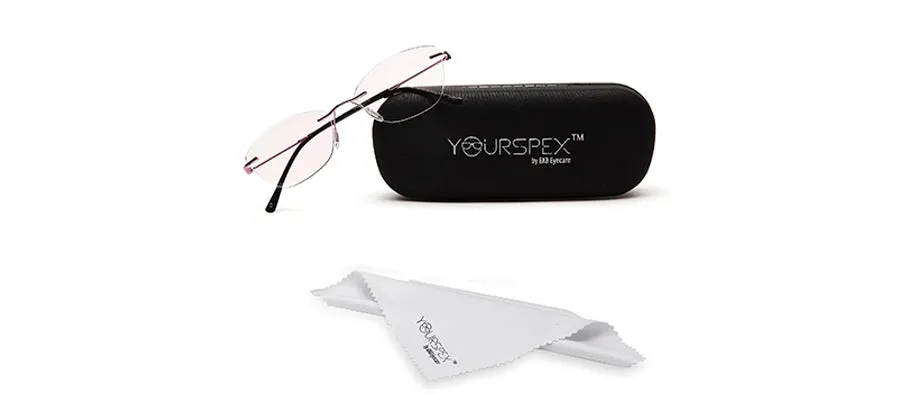 Purple Pink Rimless Metal Cat Eye Glasses Frame for Women