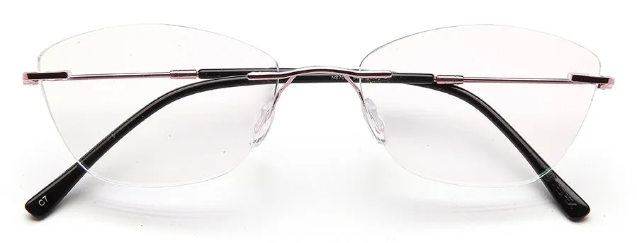 Purple Pink Rimless Metal Cat Eye Glasses Frame for Women
