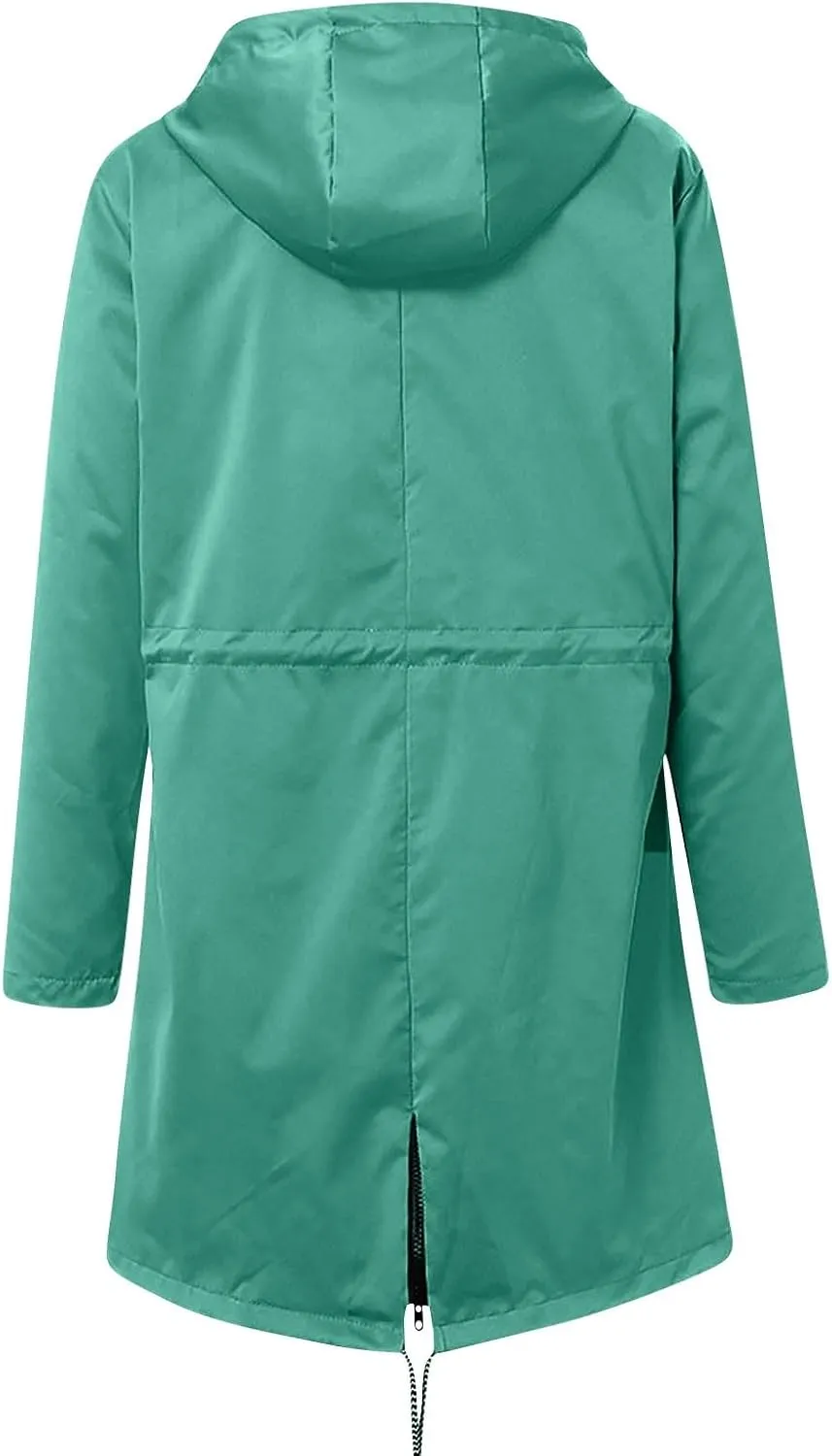 Rain Jacket for Women Lightweight Long Hooded Raincoat Waterproof Outdoor Travel Hiking Windbreaker Trench Coats