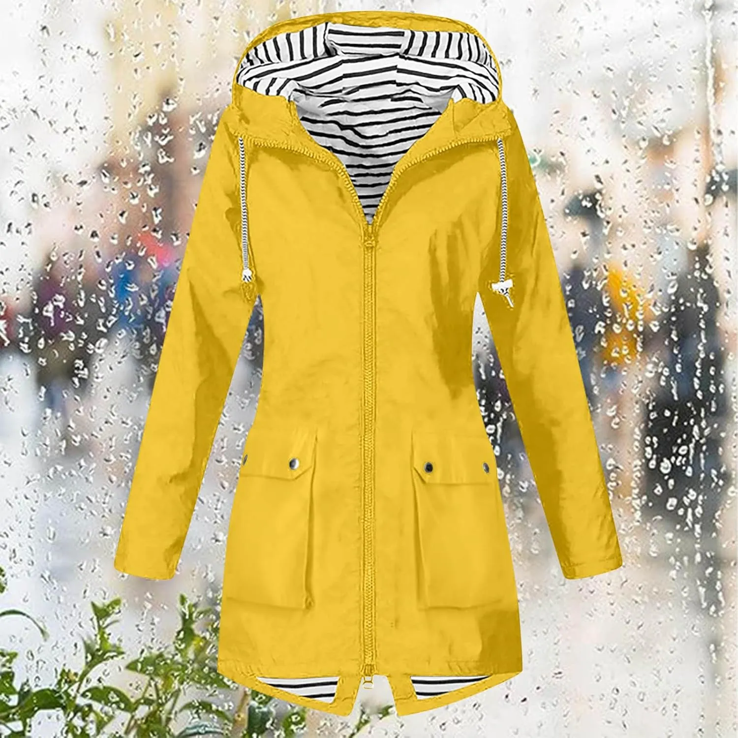 Rain Jacket Women Outdoor Raincoat with Hood Windbreaker Waterproof Rain Coat Zip Up Hiking Jackets for Hiking Travel