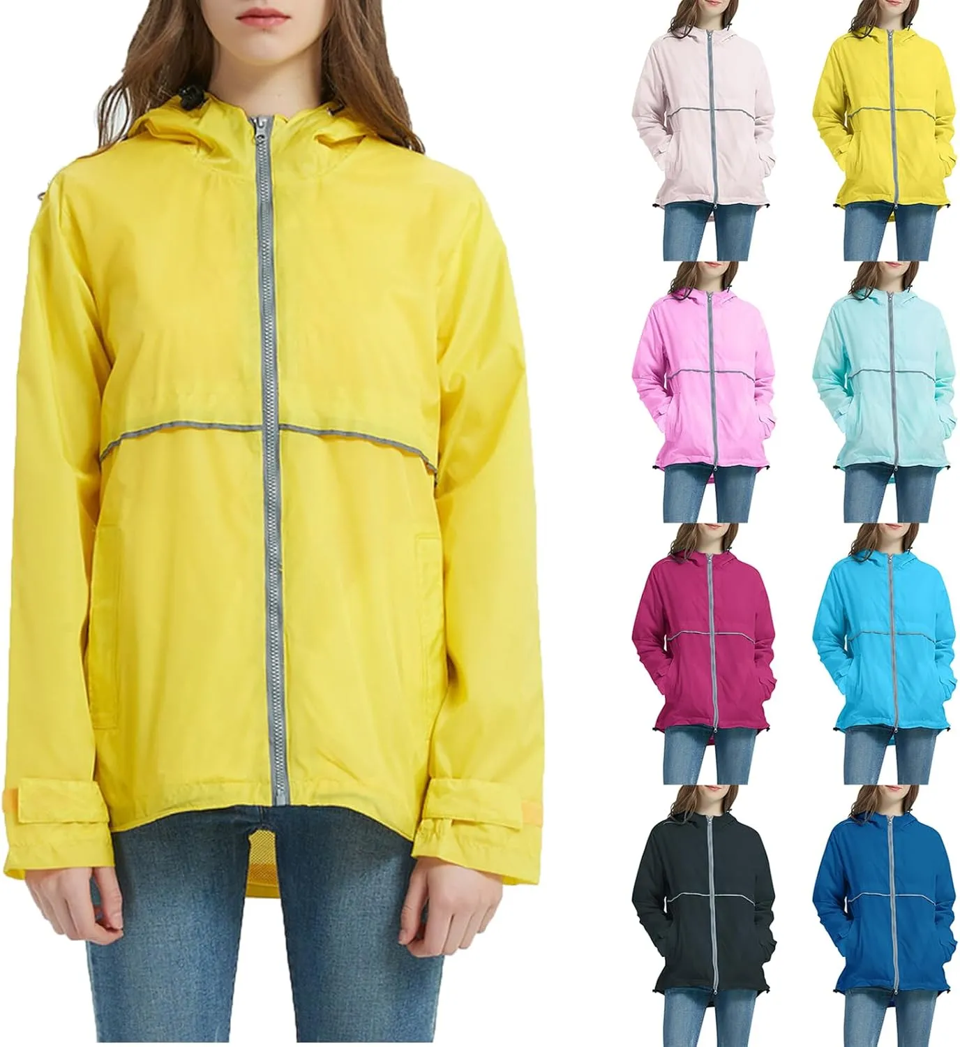 Rain Jackets for Women Waterproof with Hood, Lightweight Winderbreaker Jacket Outdoor Raincoats Hooded w/Pockets