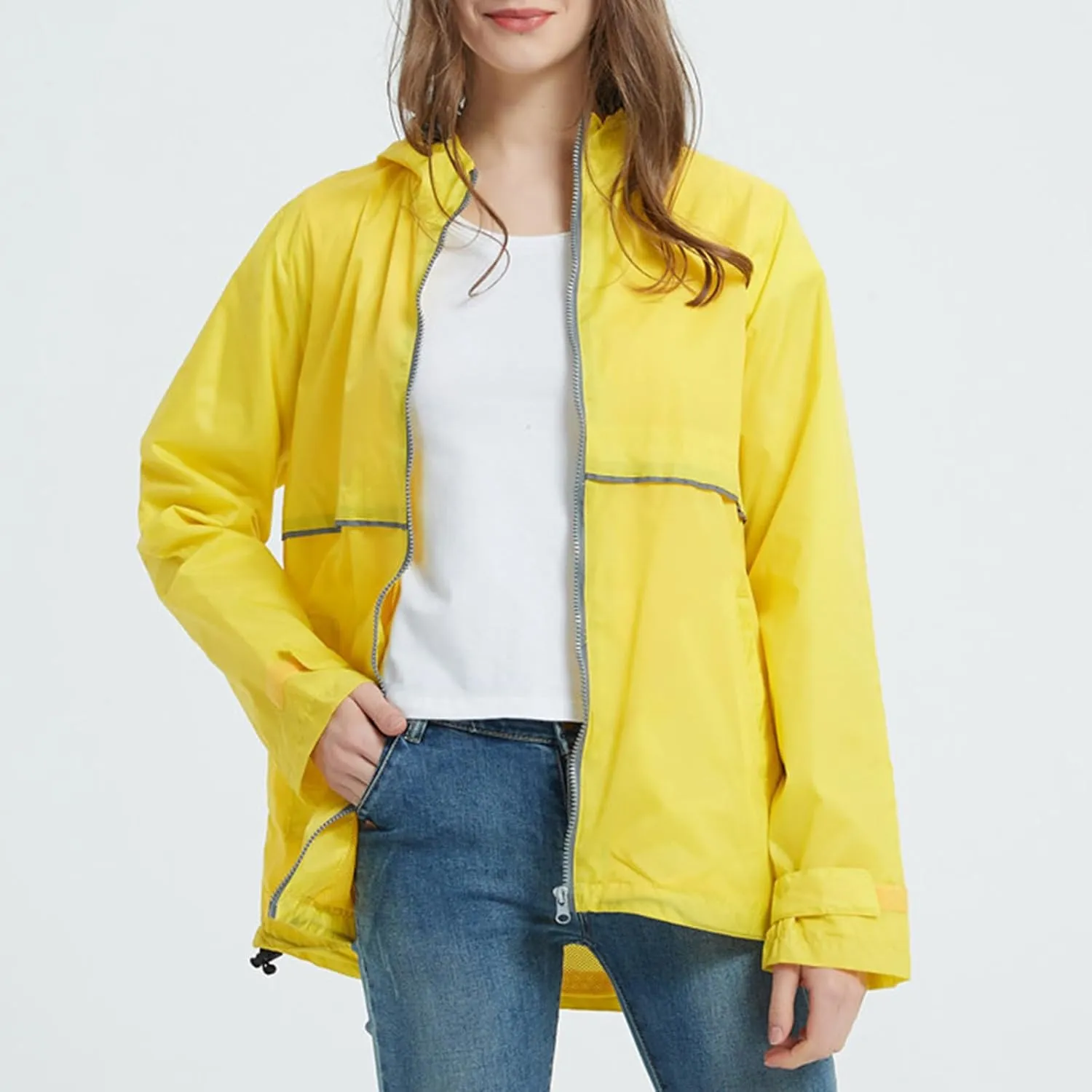 Rain Jackets for Women Waterproof with Hood, Lightweight Winderbreaker Jacket Outdoor Raincoats Hooded w/Pockets