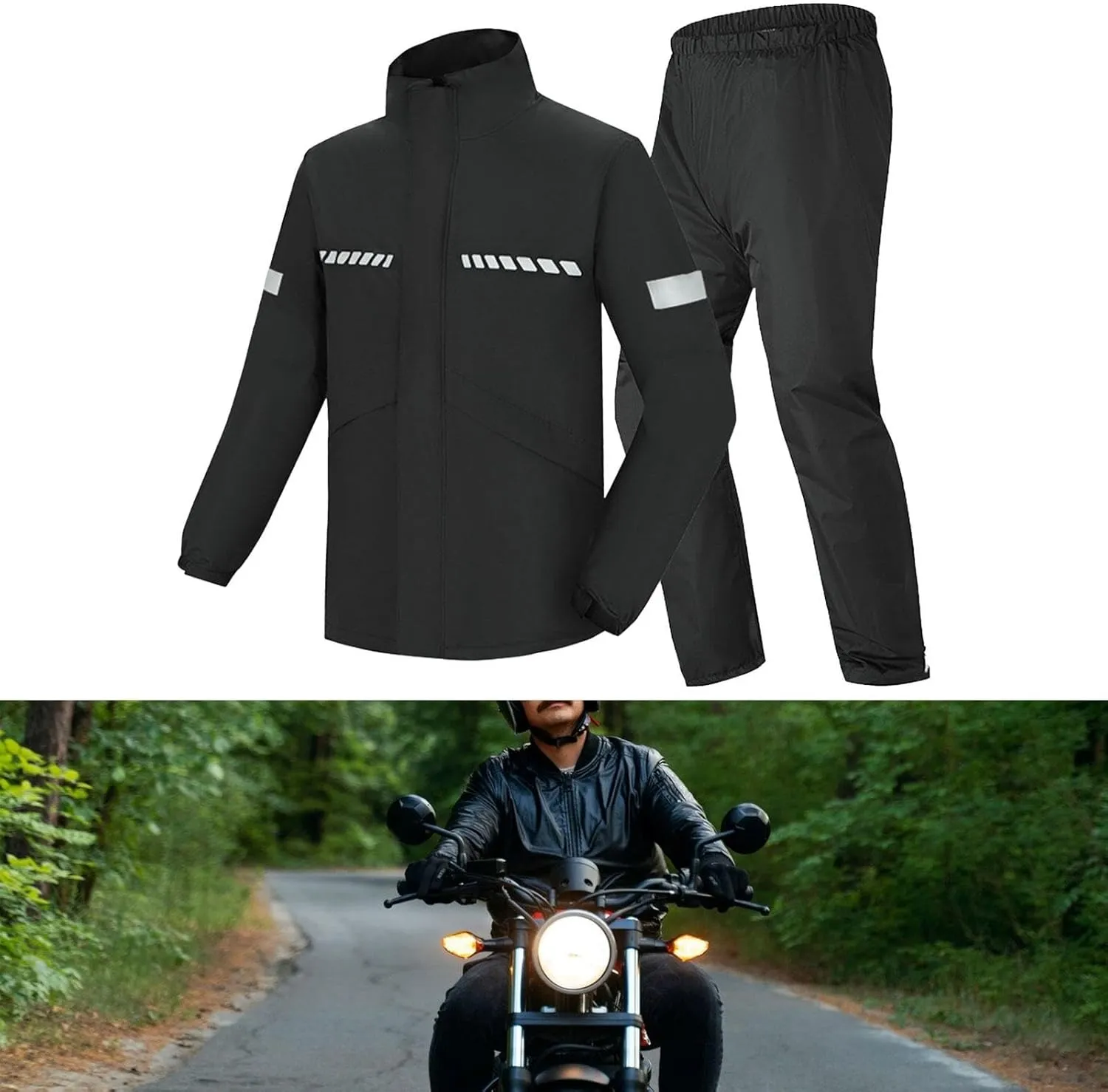 Rain Suit for Men Lightweight Reflective Strip Rain Coat for Motorcycle Trekking