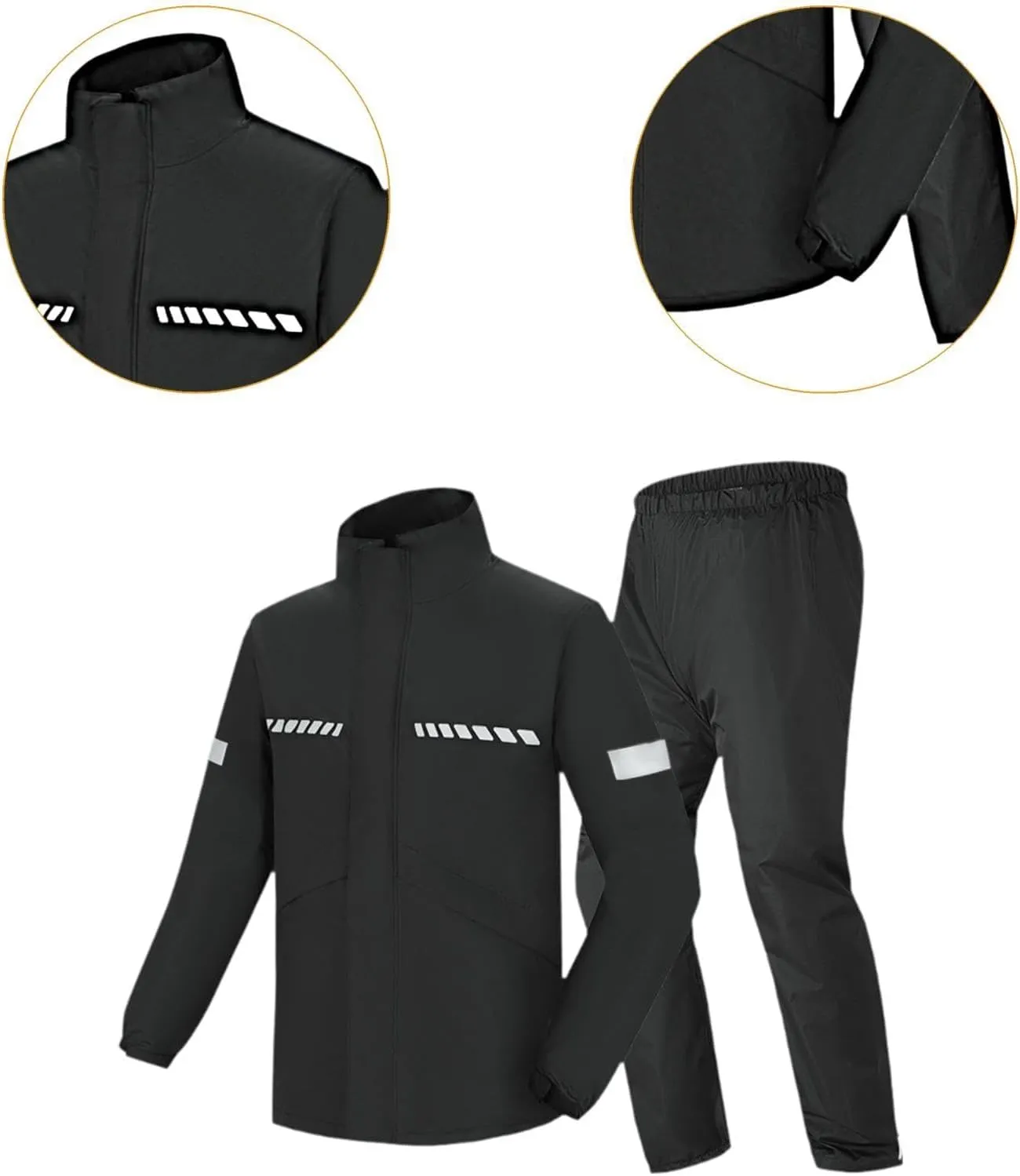 Rain Suit for Men Lightweight Reflective Strip Rain Coat for Motorcycle Trekking