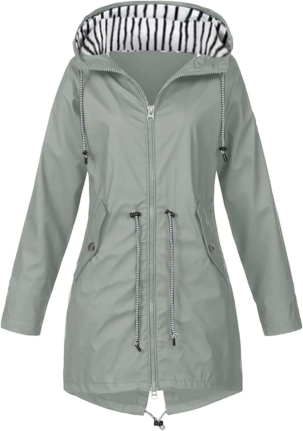 Raincoat Women Waterproof Long Hooded Trench Coats Lined Windbreaker Travel Jacket S-XXL