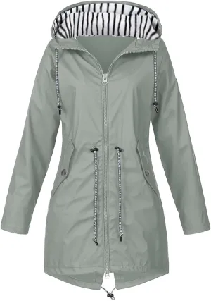 Raincoat Women Waterproof Long Hooded Trench Coats Lined Windbreaker Travel Jacket S-XXL