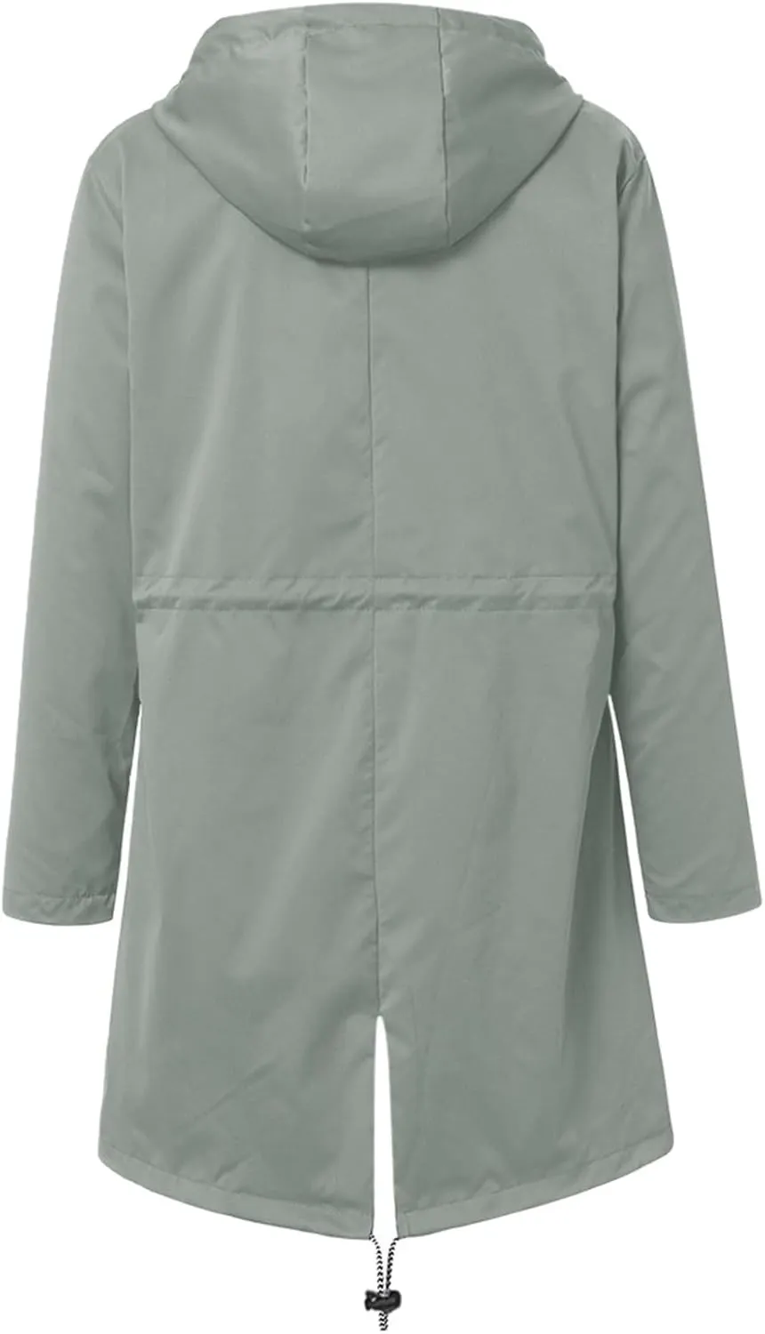 Raincoat Women Waterproof Long Hooded Trench Coats Lined Windbreaker Travel Jacket S-XXL