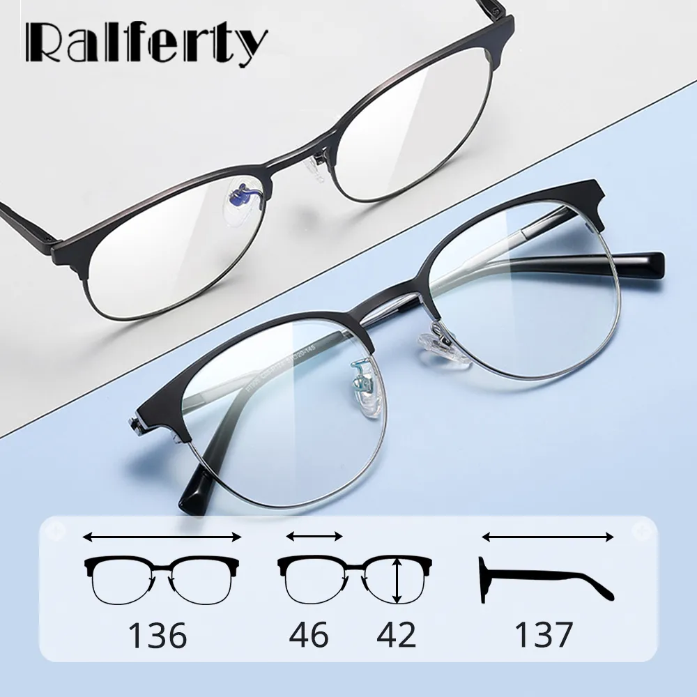 Ralferty Men's Full Rim Round Titanium Eyeglasses D906t