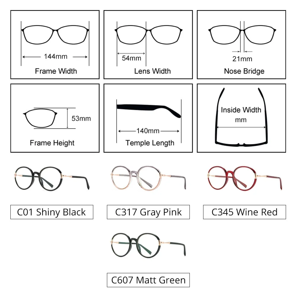 Ralferty Women's Full Rim Oversize Round Tr 90 Acetate Eyeglasses D881