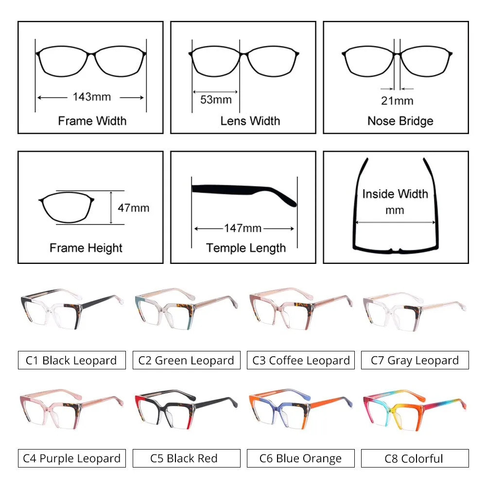 Ralferty Women's Full Rim Square Cat Eye Tr 90 Acetate Eyeglasses F81058