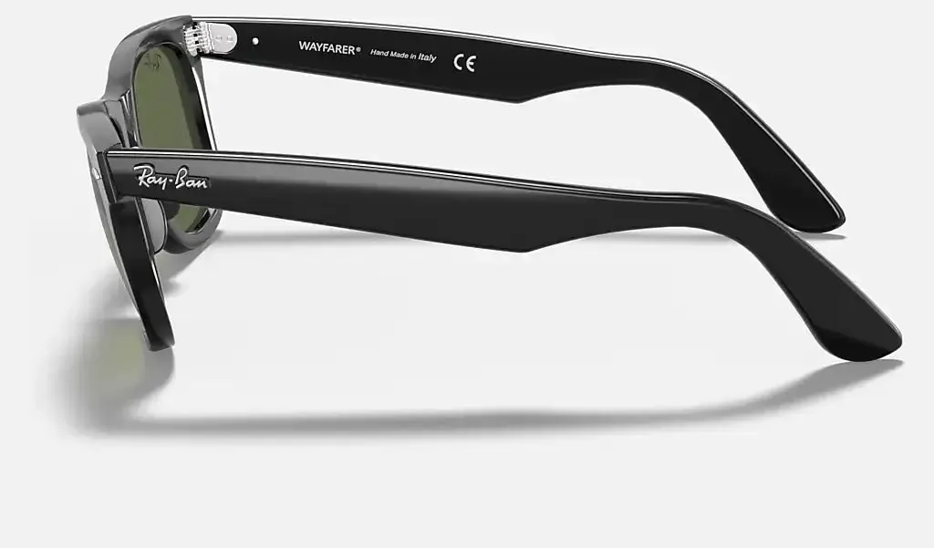 RAY-BAN Original Wayfarer Classic Sunglasses - Polished Black - Green G15 Lens