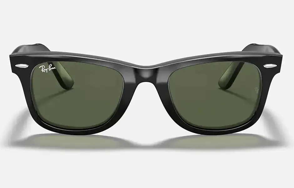 RAY-BAN Original Wayfarer Classic Sunglasses - Polished Black - Green G15 Lens
