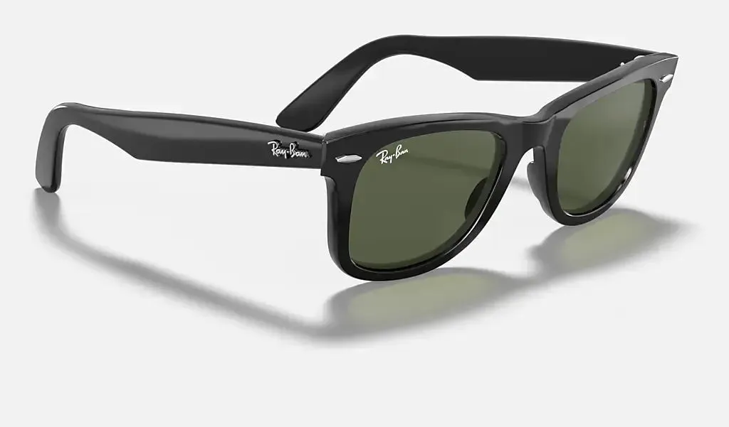 RAY-BAN Original Wayfarer Classic Sunglasses - Polished Black - Green G15 Lens