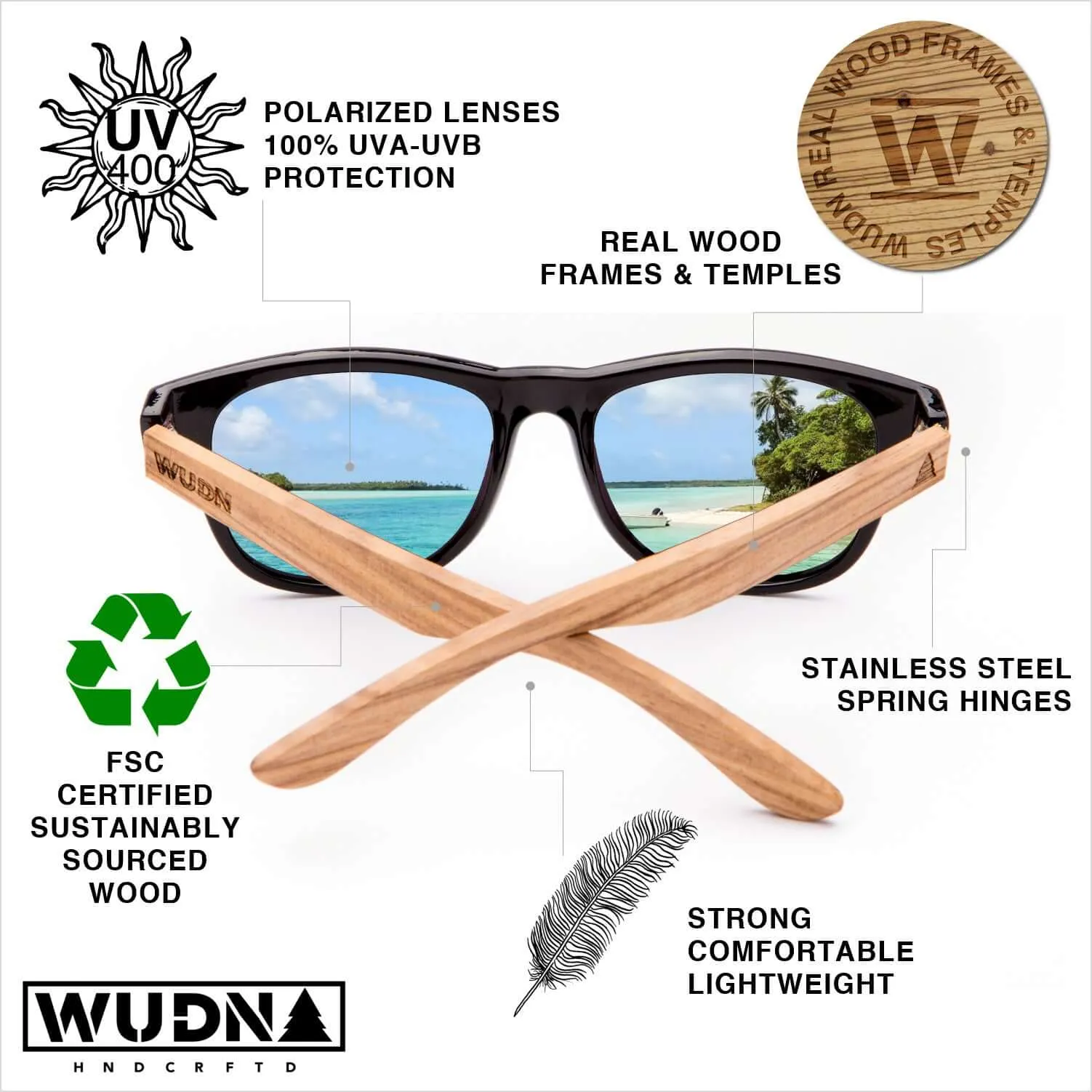 Real Ebony Wood Hybrid Wanderer Style Sunglasses by WUDN