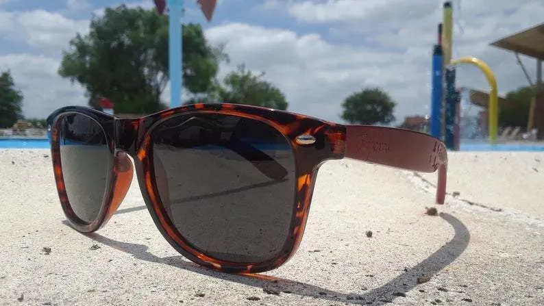 Red Bamboo Tortoise Framed Sunglasses, Polarized, Engraved