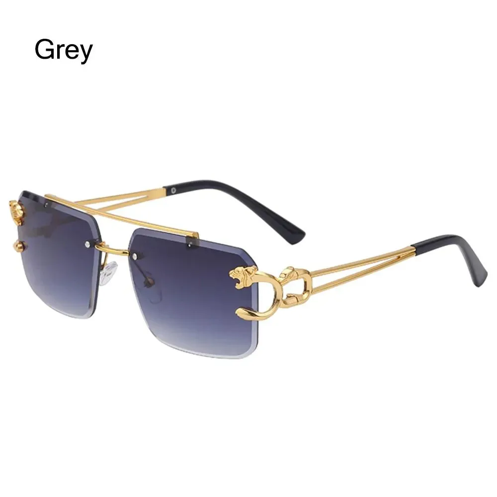Retro Cheetah Decoration Rimless Sunglasses for Women Men Metal Steampunk Sun Glasses Frameless Fashion Shades UV400 Eyewear