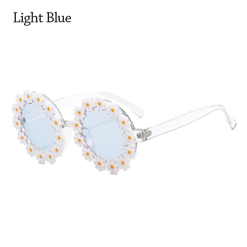 Retro Daisy Sunglasses for Women Flower Round Frame Sun Glasses Fashion Novel Disco Festival Party Shades for Adults Eyewear